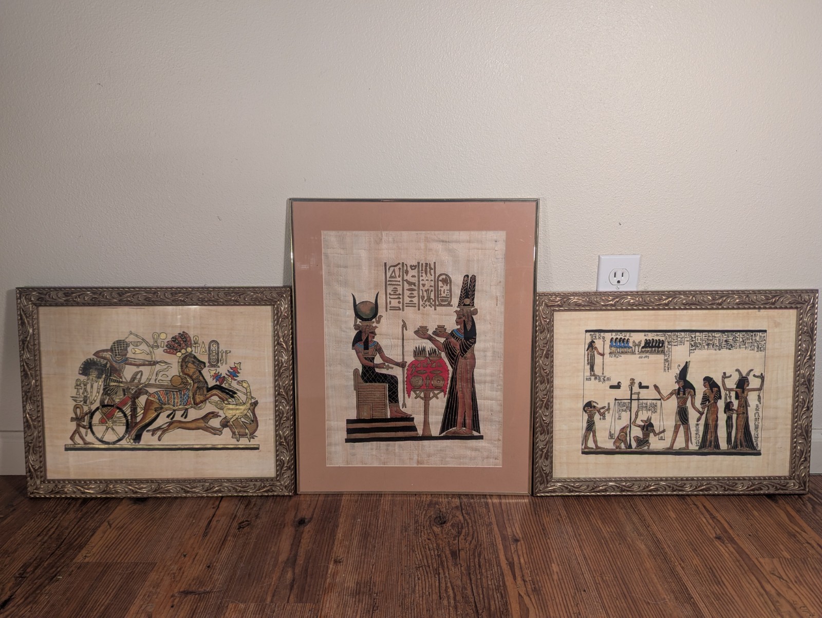 Set Of 3 Framed Authentic Egyptian Handmade Papyrus Paintings From Zifta Egypt