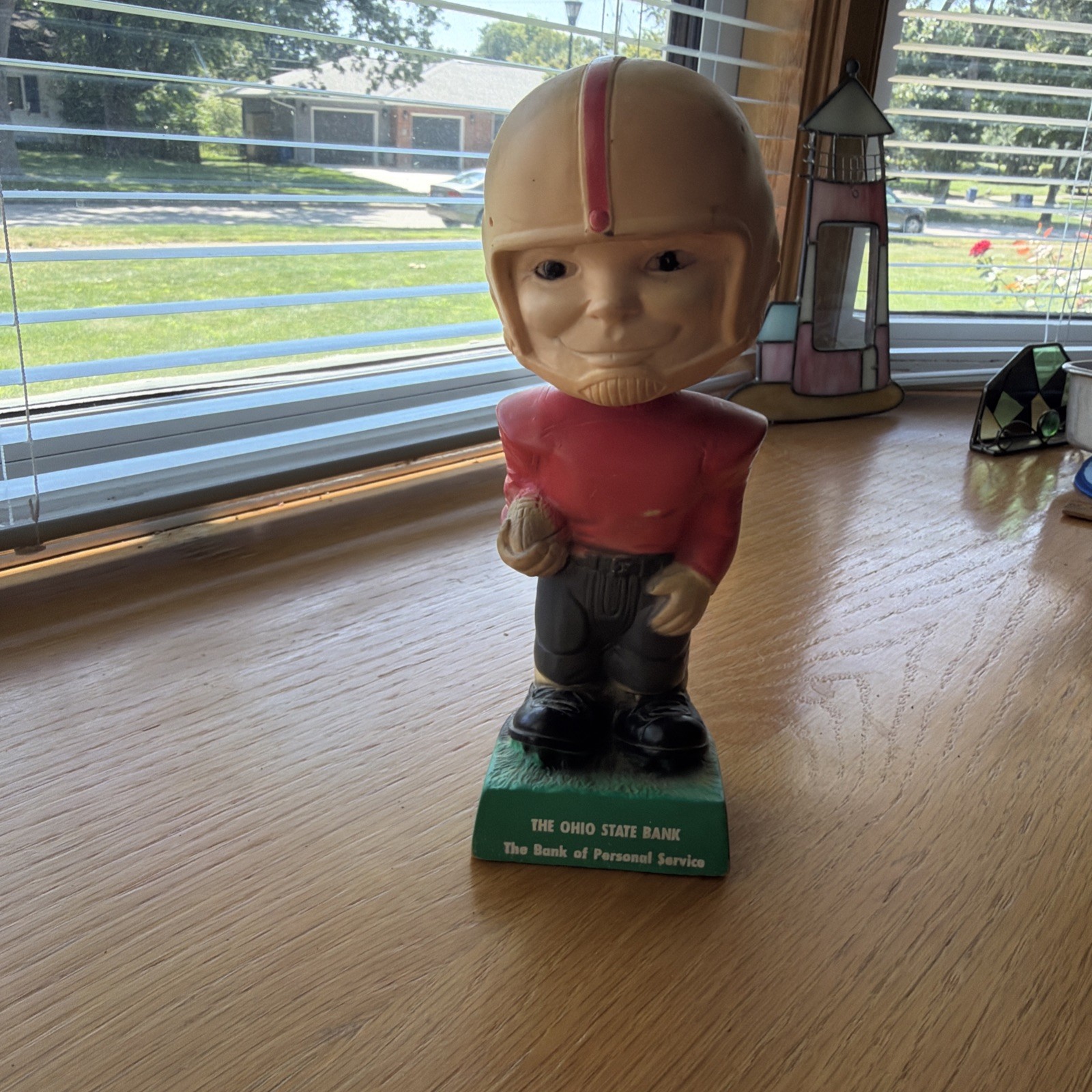Vintage Plastic Rubber The Ohio State Bank  1968 Moro Football Player Coin Bank