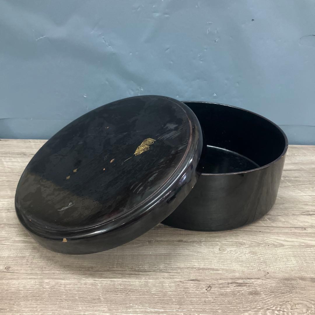 Wajima Nuri Ohitsu Gold Makie Black Lacquer Vintage Display Storage Box