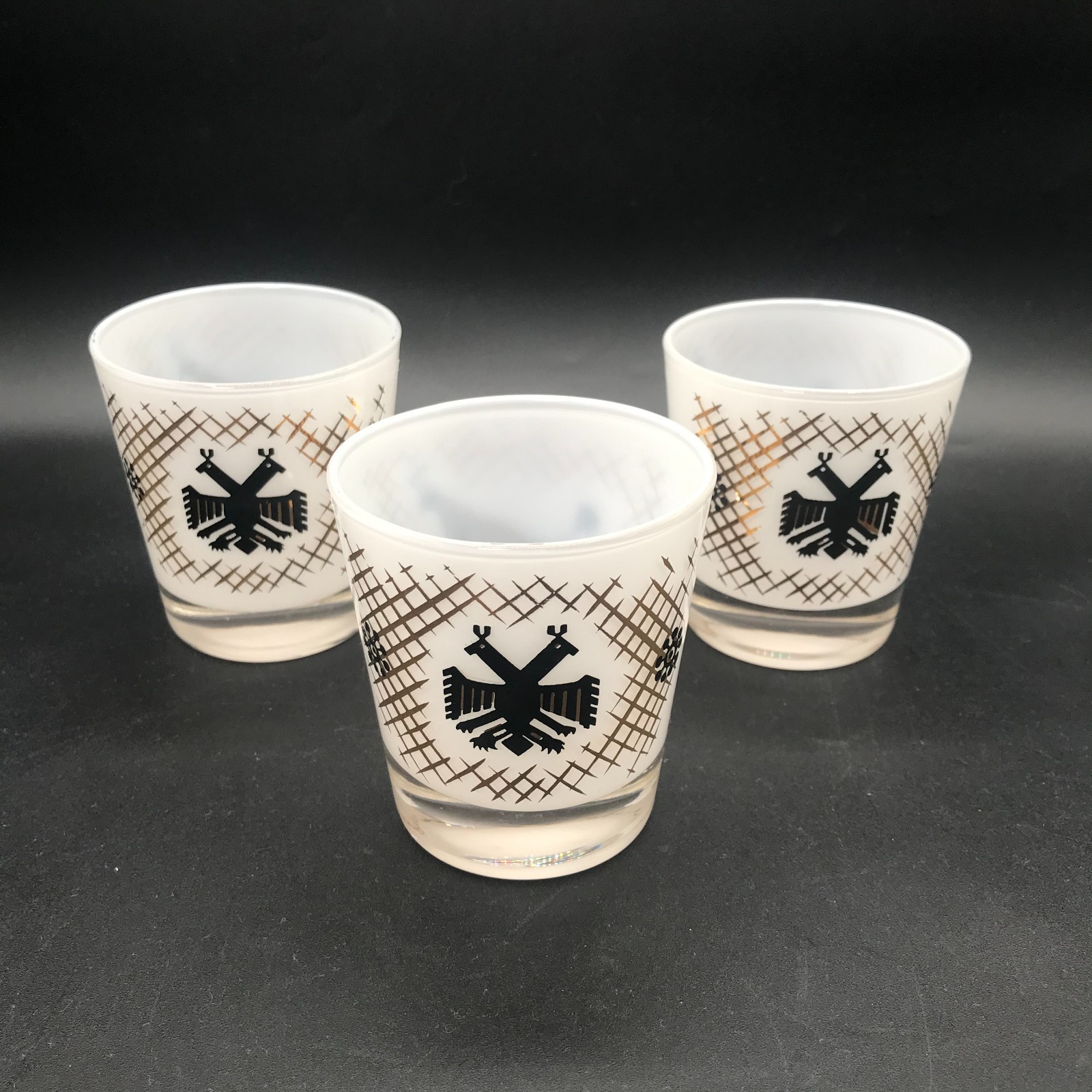 Vintage 50s/60s Frosted Thunderbird / Roadrunner Rocks Glasses - Set of 3