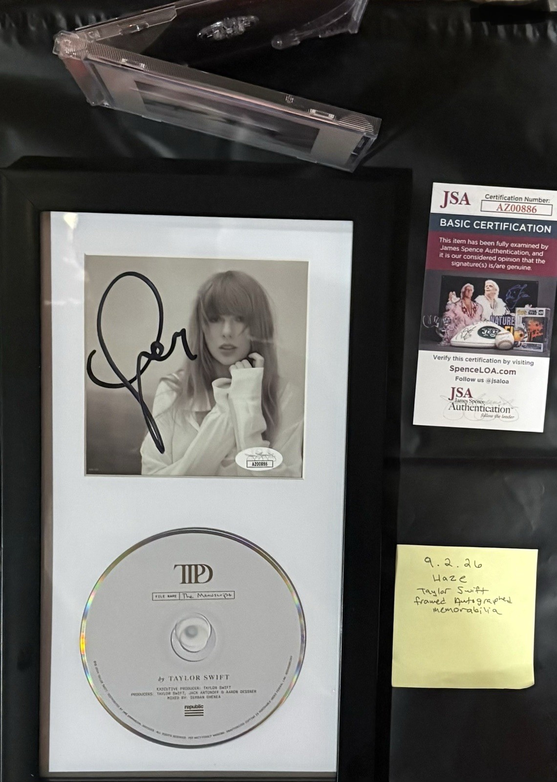Taylor Swift Autographed Framed Display JSA COA Tortured Poets Department CD