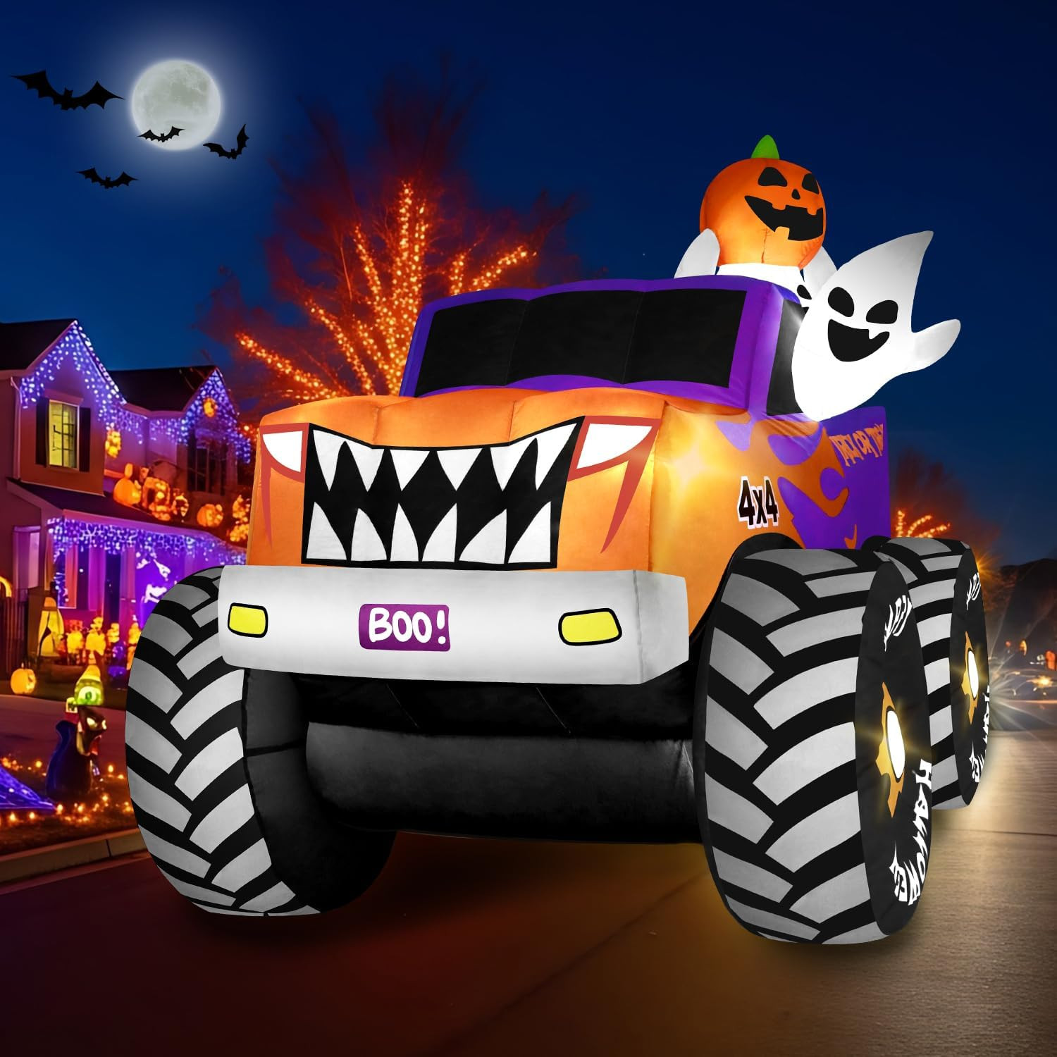 Giant 8FT Halloween Inflatable Monster Truck with Ghosts & Pumpkins