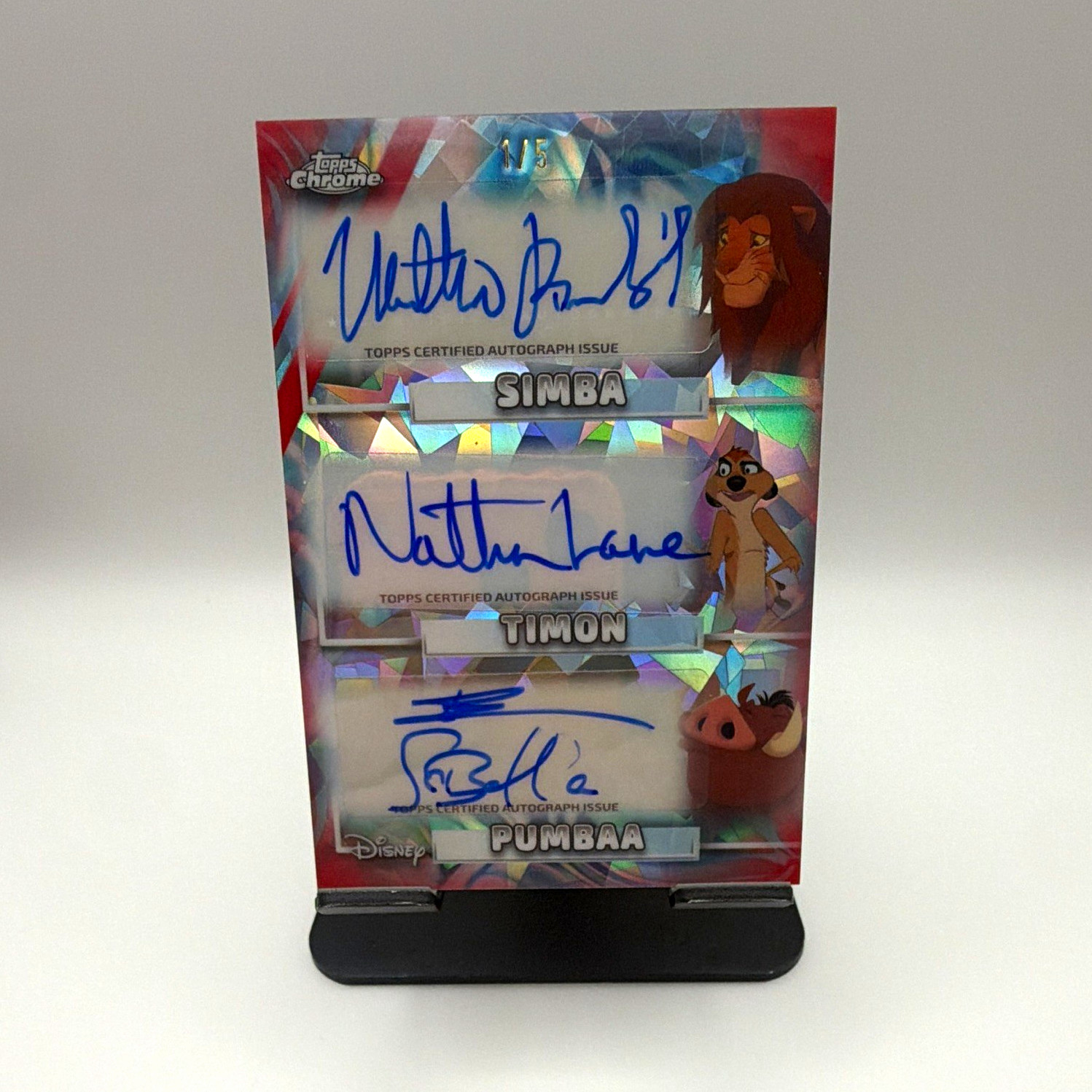 Topps 2026 Disney Chrome Sapphire Red Lion King Simba Timon Pumbaa Auto