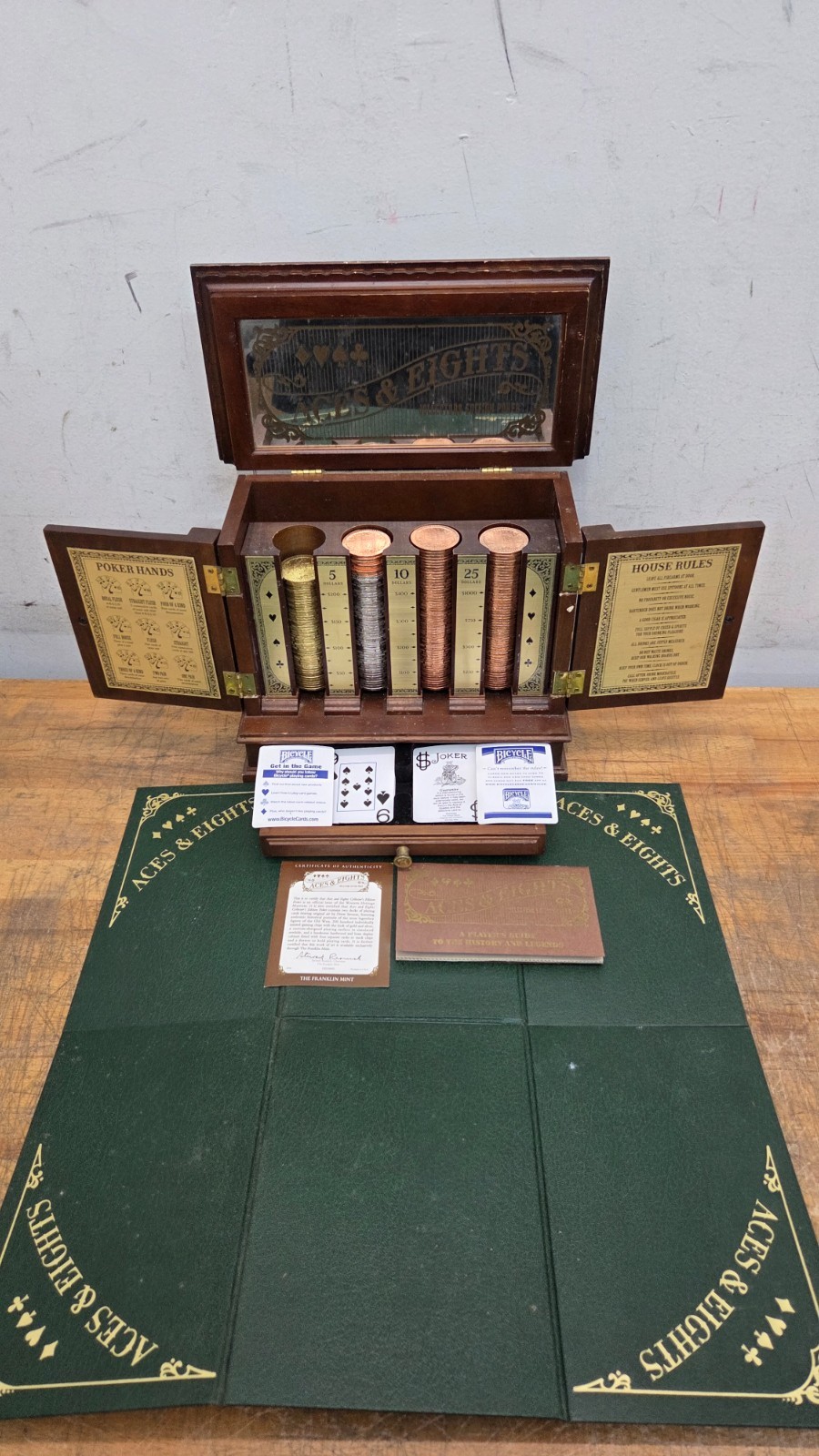 Franklin Mint Aces & Eights Collector's Edition Western Poker Set - USED