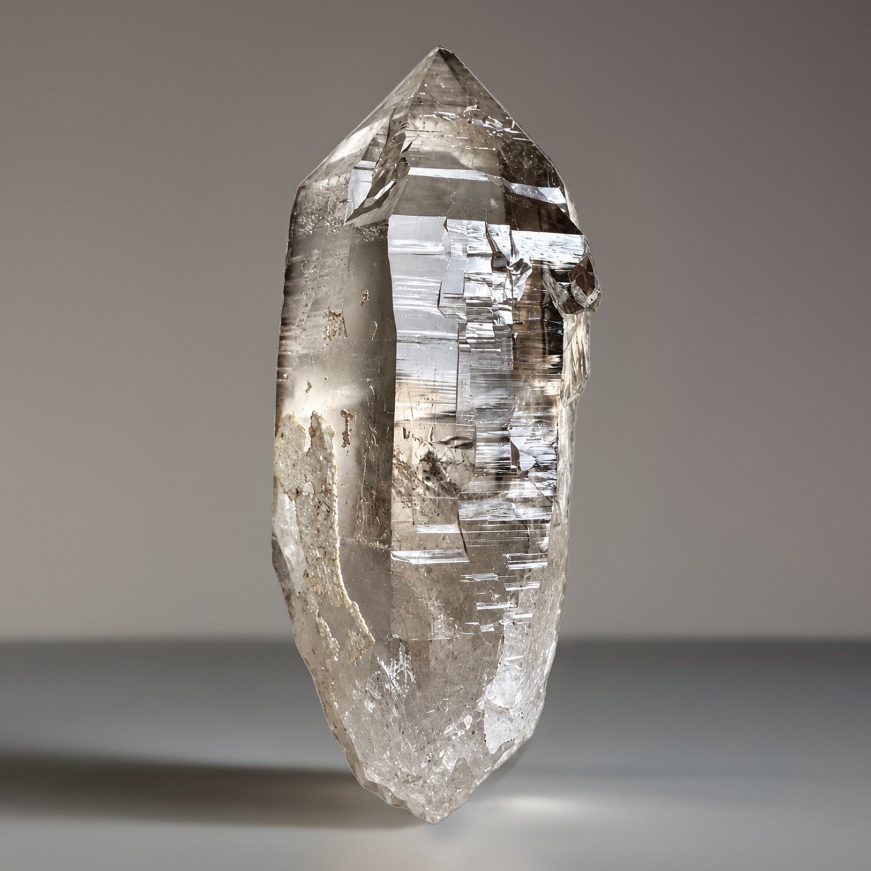 “Ashen Light” Hashupi Himalayan Gray Smoky  Frosted & Glossy Skin Quartz Crystal