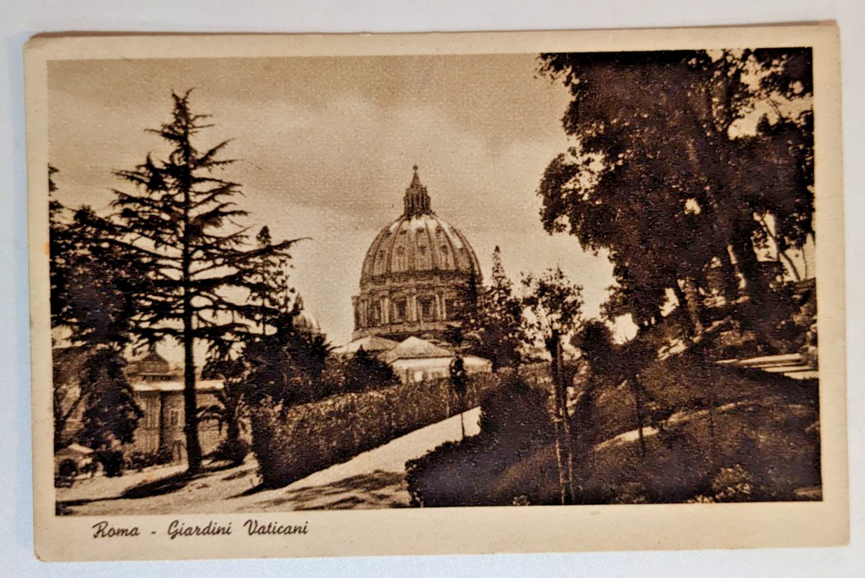 Rome Italy Vintage Postcard c1943 Vatican Gardens View St. Peter’s Basilica Dome