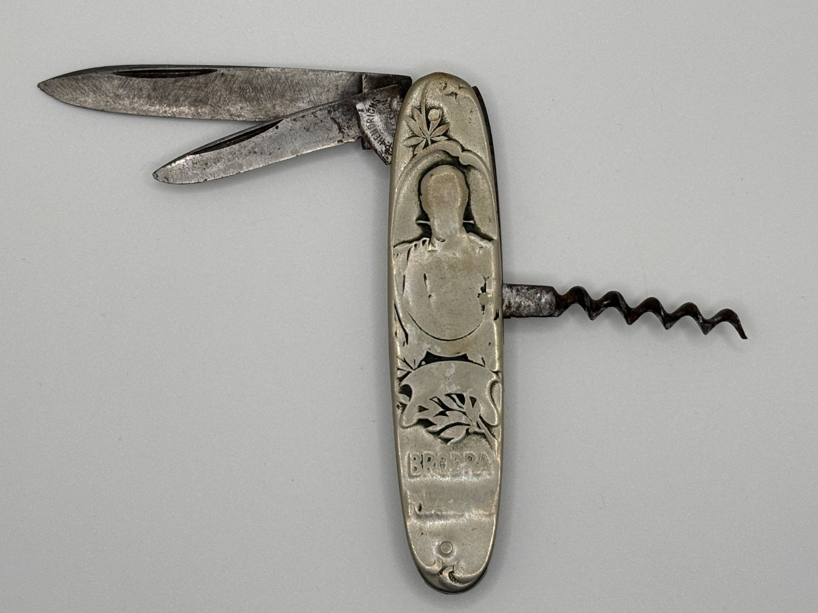 Antique P. Hendrichs Silver German Multi Tool Pocket Knife “Brödrafolkens väl”