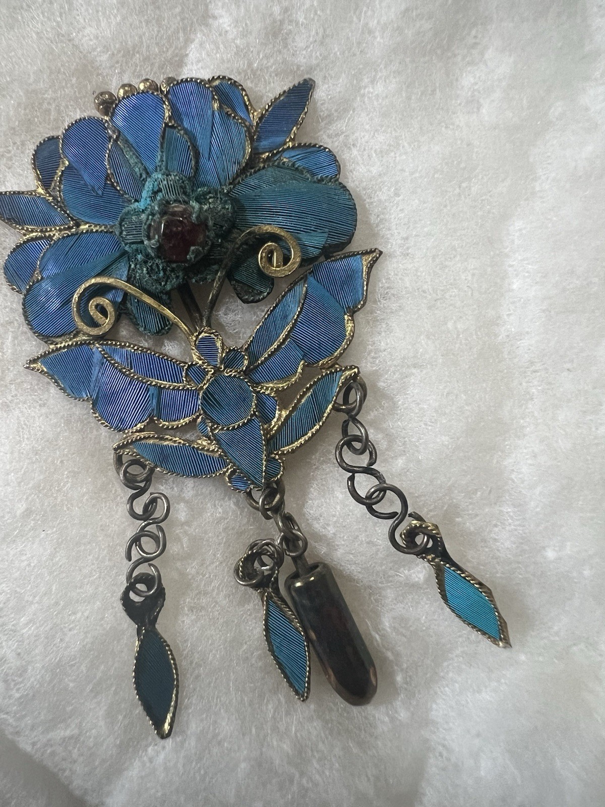 RARE Chinese Kingfisher Butterfly Feather  Hair Pin Qing Ching Dynasty Paperwrk