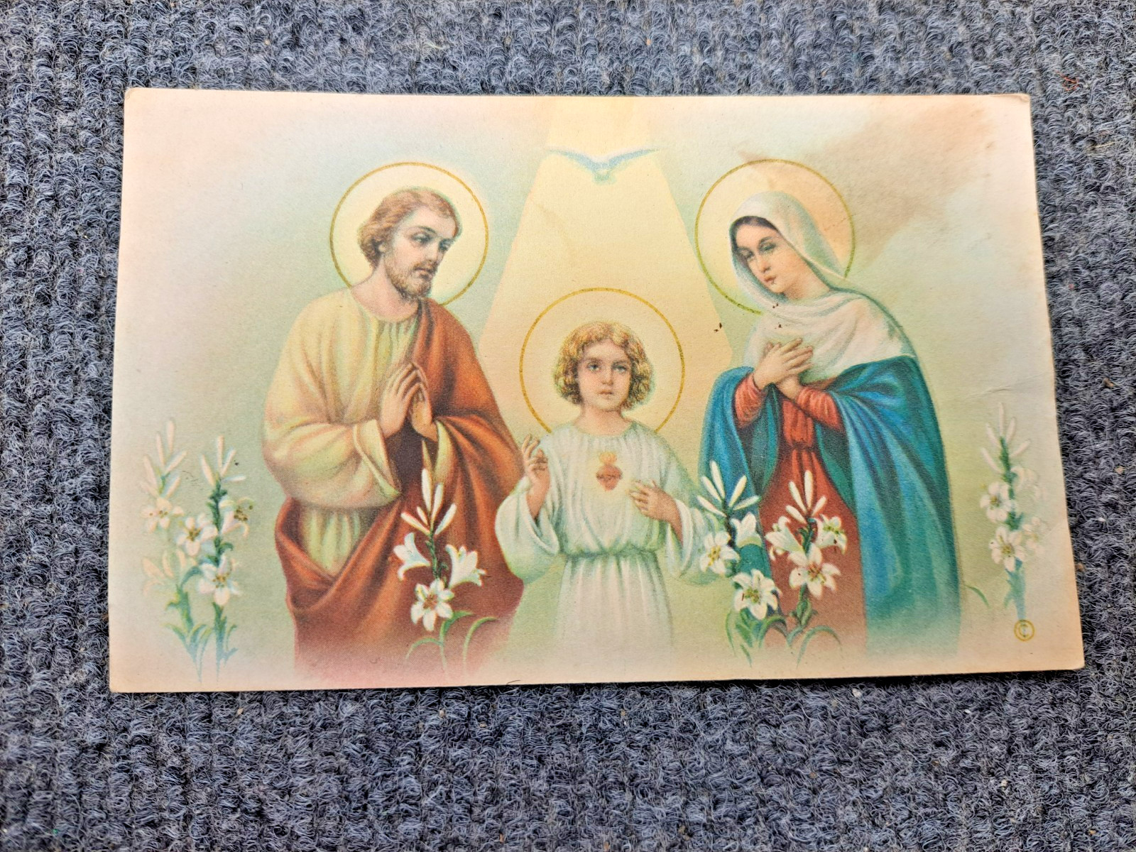 Vintage 1934 Holy Family Religious Print Card Jesus Mary Joseph Christmas 1946