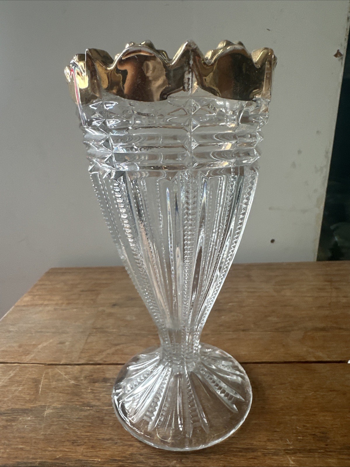 Vintage Antique Eapg Victorian Glass Gilded Gold Vase 