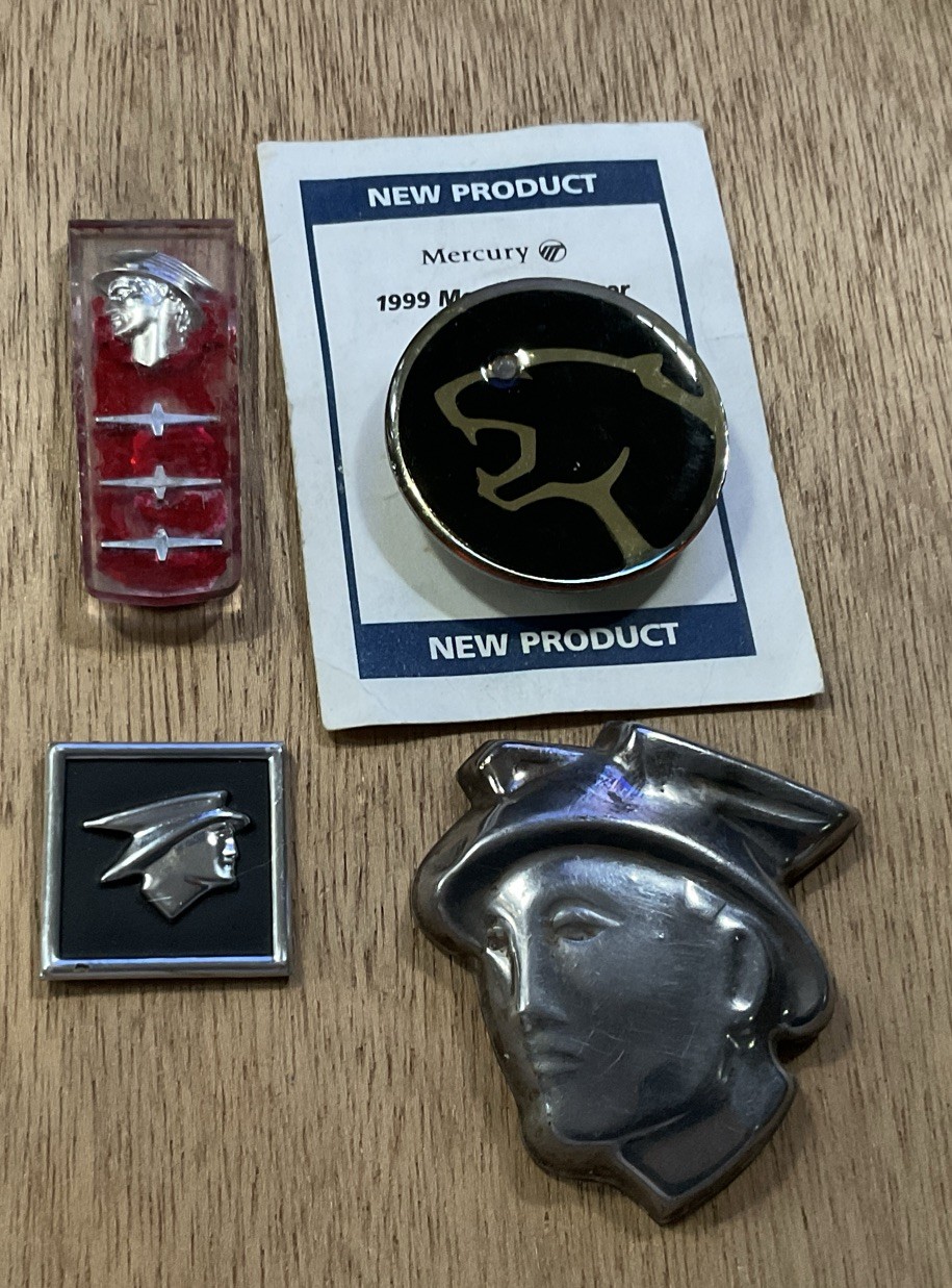 Vintage Mercury (4) Odd Lot - Old Car Truck Emblem Badge Hubcap & 1999 Pin
