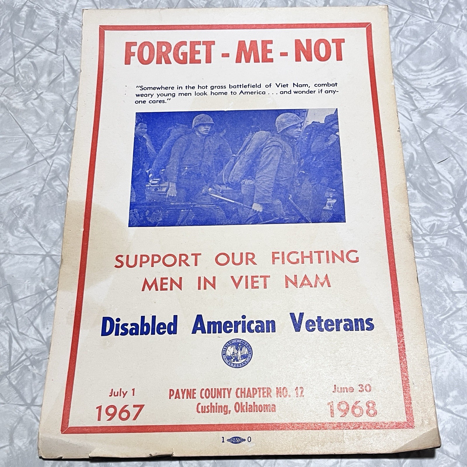 Vintage Vietnam War Memorabilia Poster Calendar Card Board Easel 1967 DAV 9 X 13