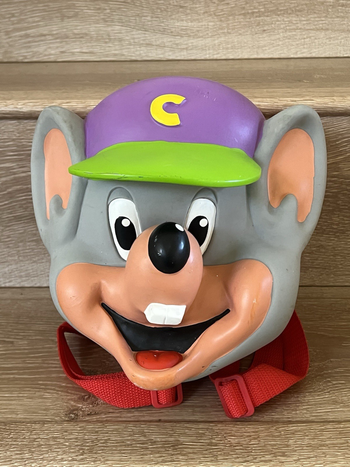 Rare Vintage 3D Rubber Chuck E Cheese Head Backpack Collectible USED