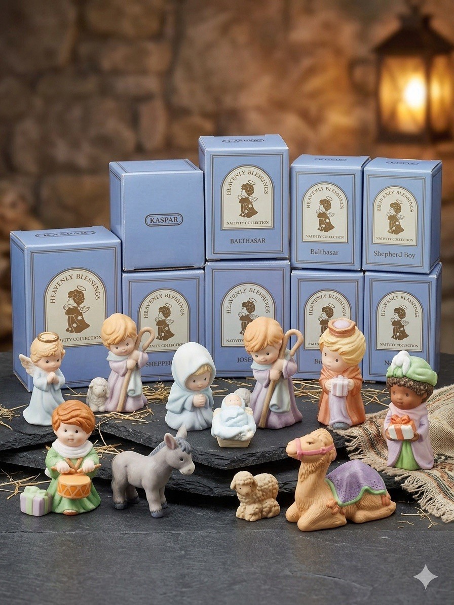 Complete Vintage 1986 Avon Heavenly Blessings Nativity Set 13 Pcs NIB Porcelain