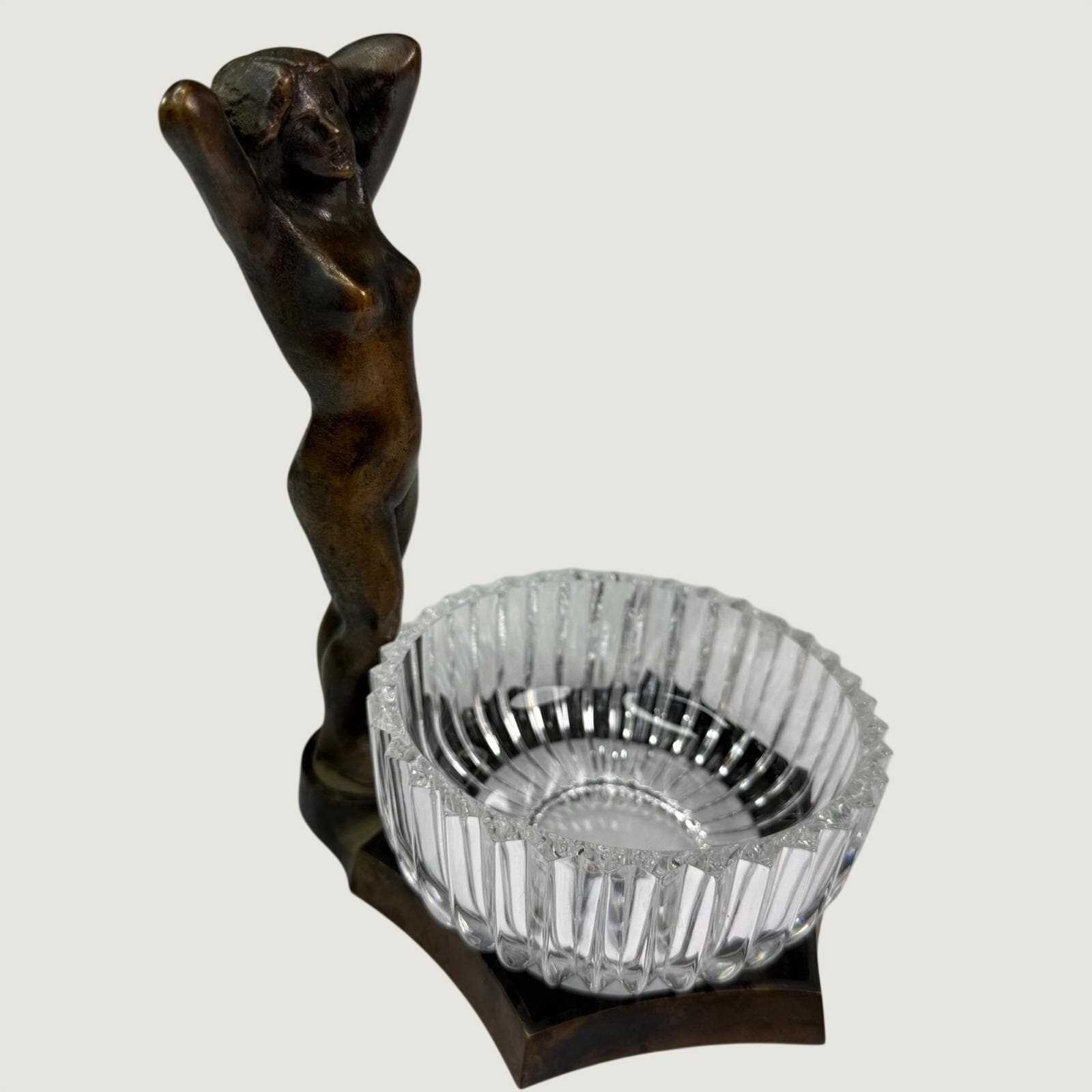 Antique Jennings Brothers Art Deco Figural Nude Woman Ashtray Glass Bowl JB