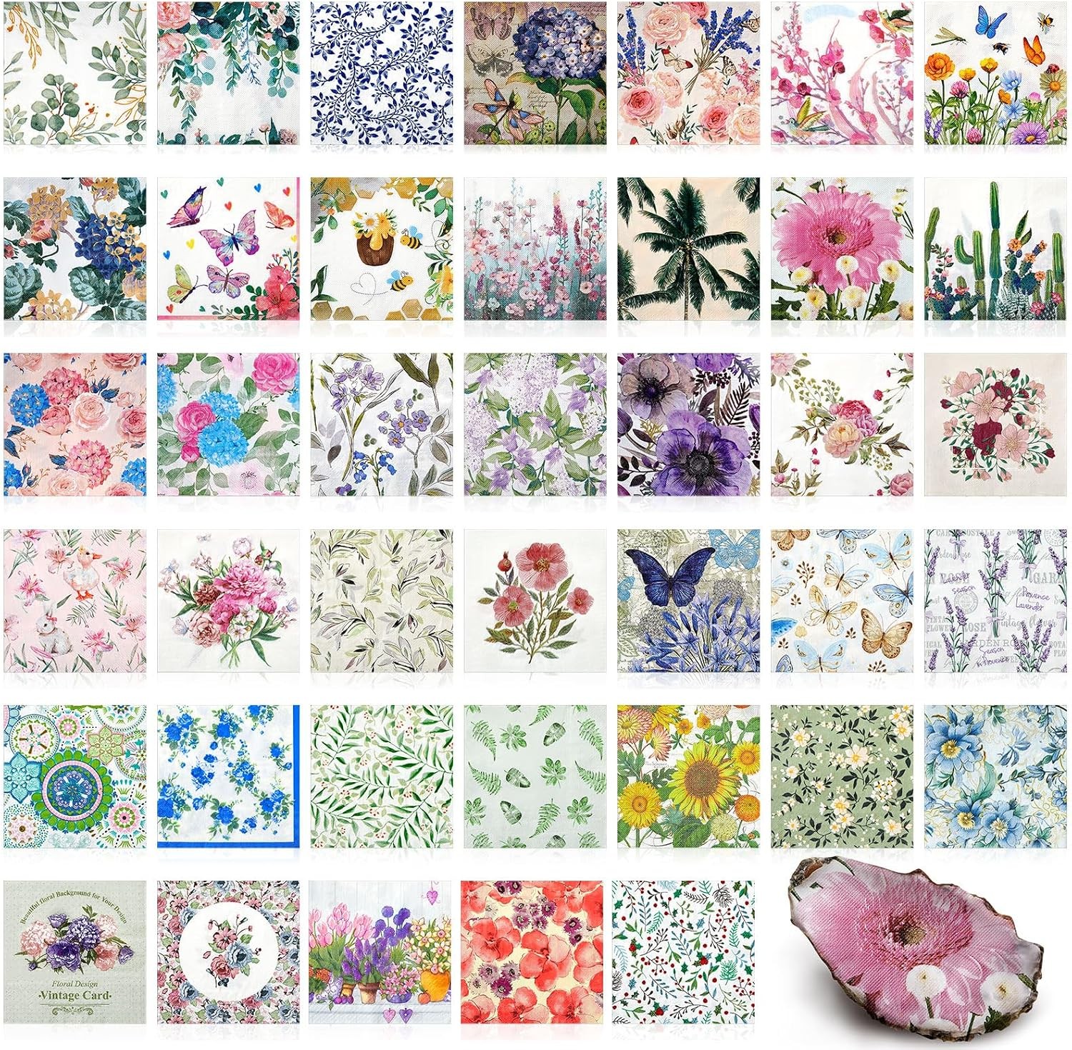 40 Pack Decoupage Napkins Assorted Floral Decorative Decoupage Napkins Cocktail