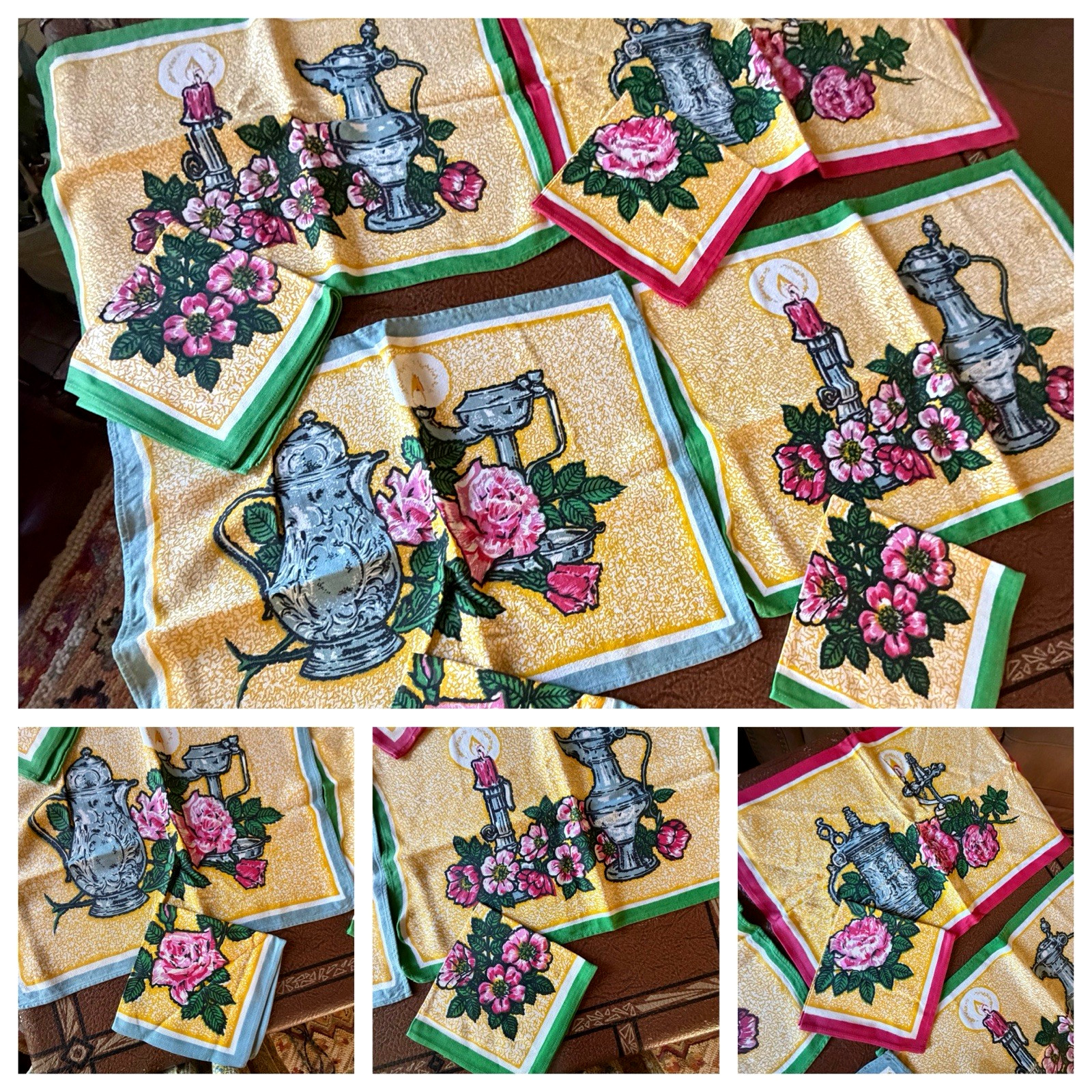 VTG 1970'S  WOODBLOCK PRINTED POLISH SLAVIC LINEN NAPKINS & PLACEMATS -  QTY-8