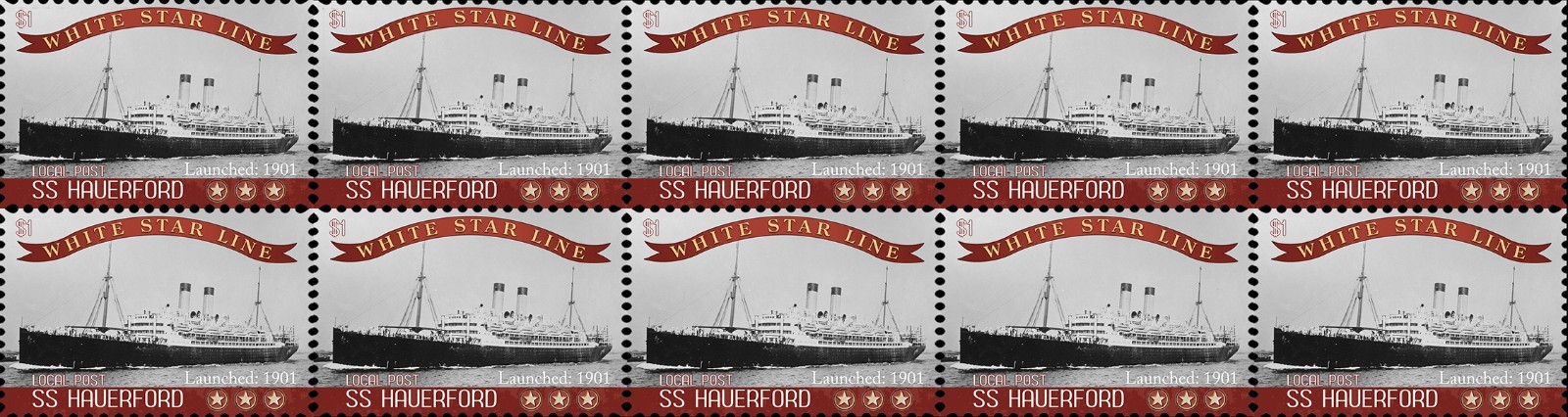 SS Haverford 1901 White Star Line British Shipping Mint Stamp Strip of 10