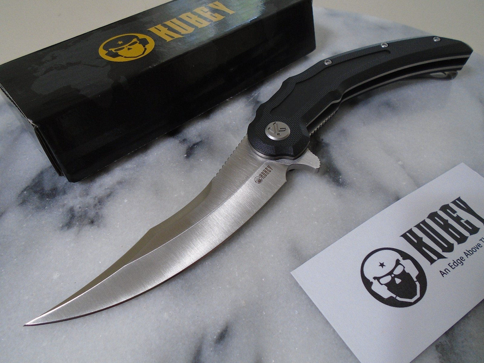 Kubey Wave Crest Ball Bearing Pocket Knife Pikal Scimitar 14C28N G10 KU346A New