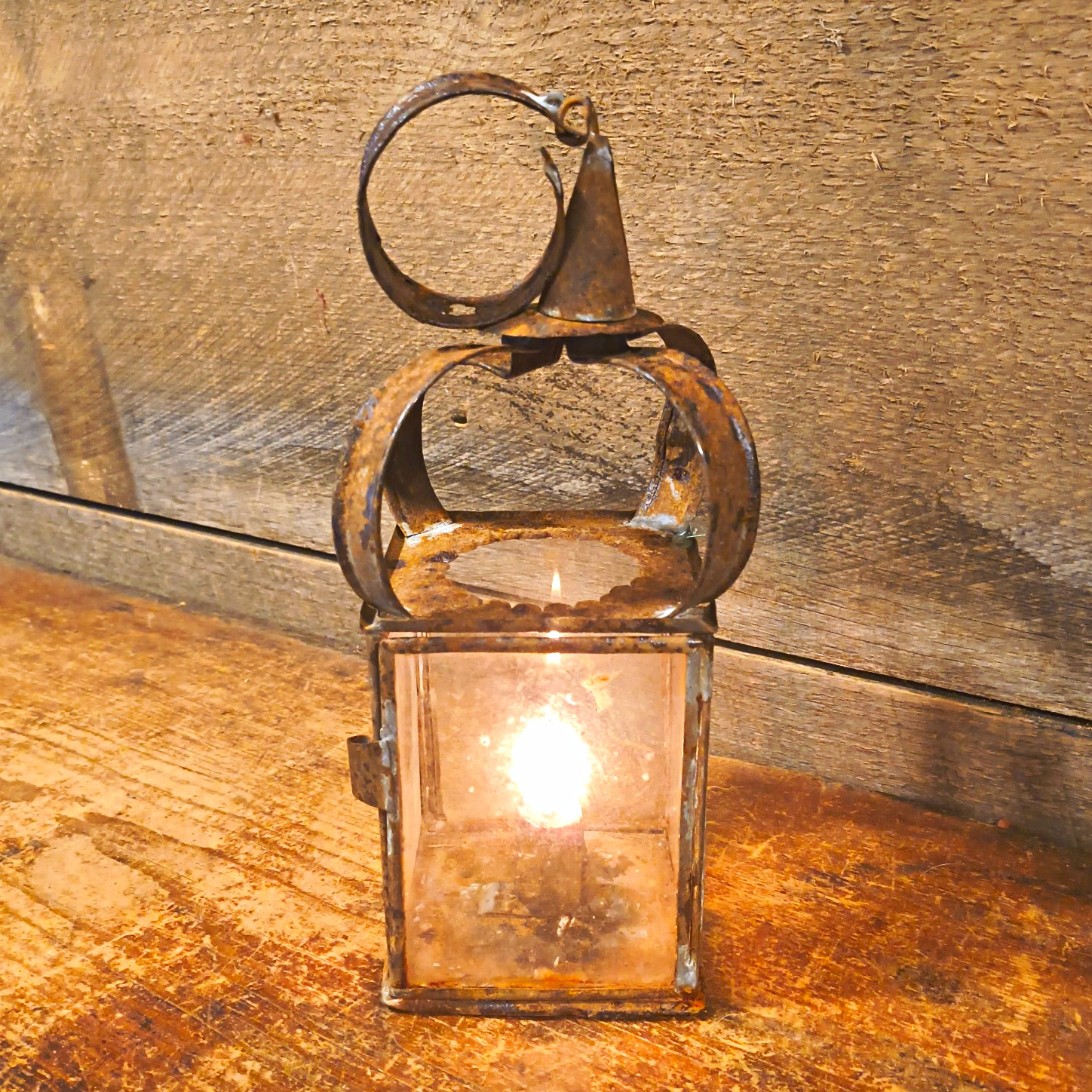 Antique 18th/Early 19thC Primitive Tin Glass Candle Lantern 4\