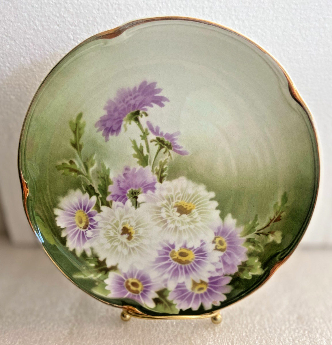 Reine Marguerite French Floral China Plate Gold Rim France Antique 8 1/2 Inch