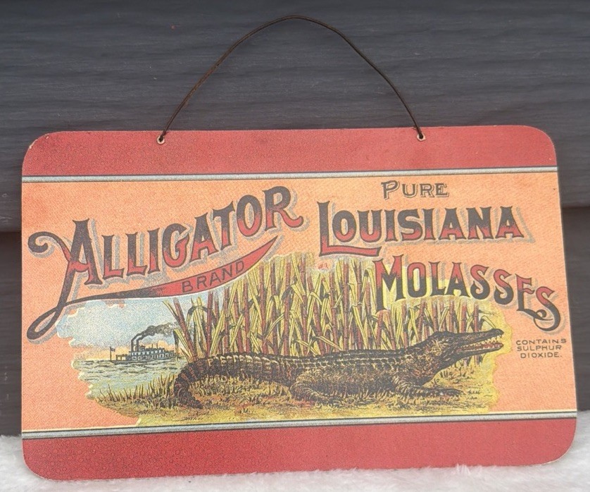 VTG Wood Sign Alligator Brand Pure Louisiana Molasses Advertising Label Cajun
