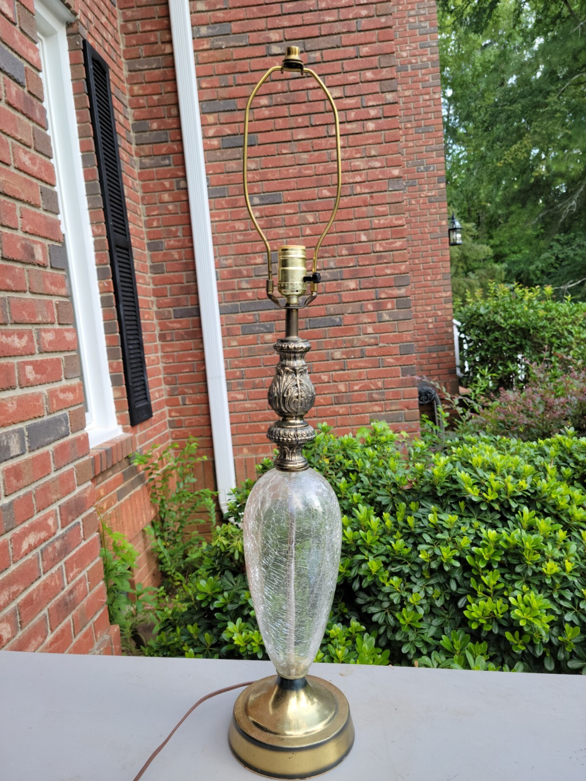 Vintage Crackle Glass Table Lamp Two-tone Brass 32\