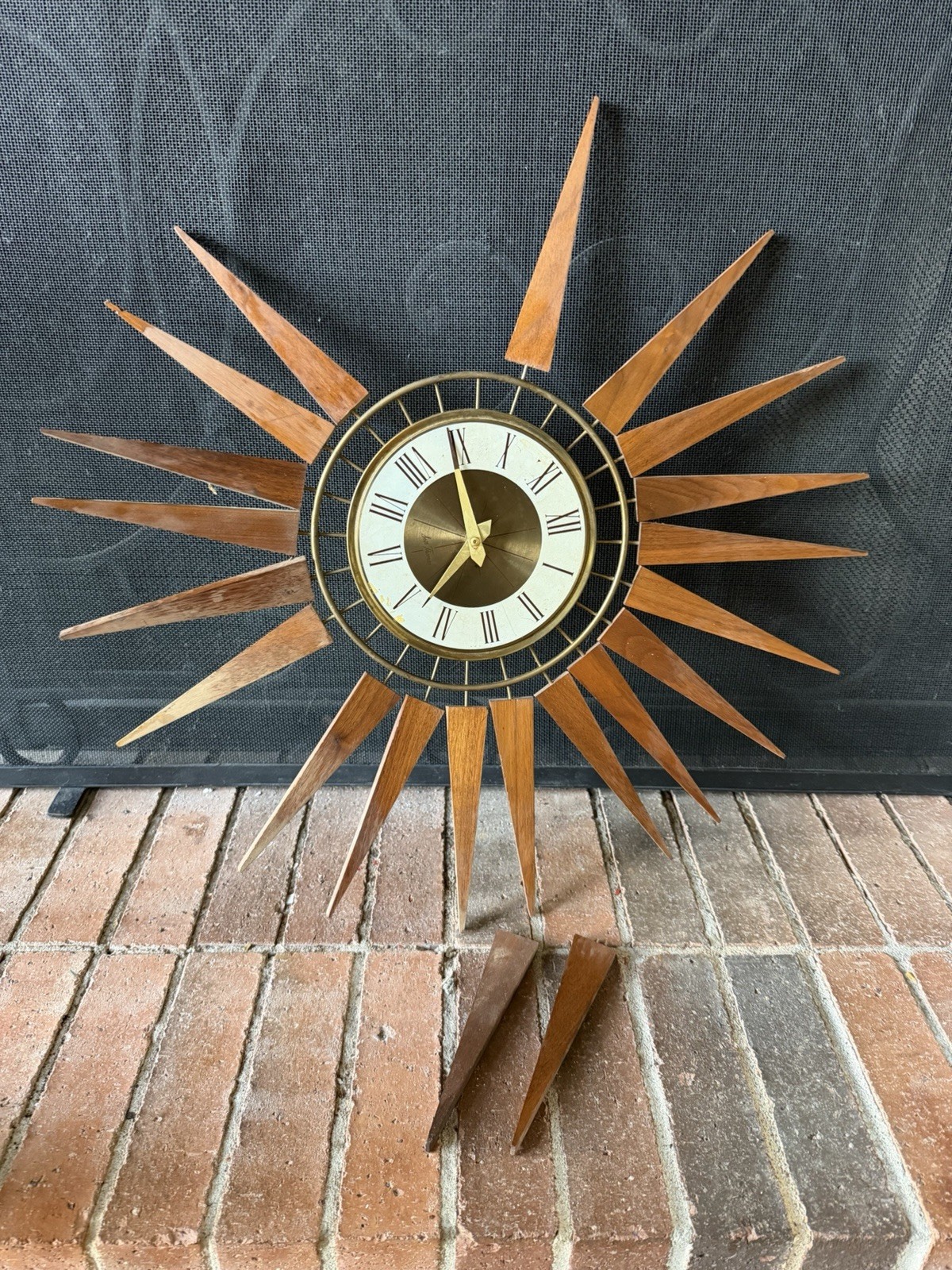 Mid Century Seth Thomas Modern Wood Starburst Sunburst Wall Clock 1960's Parts