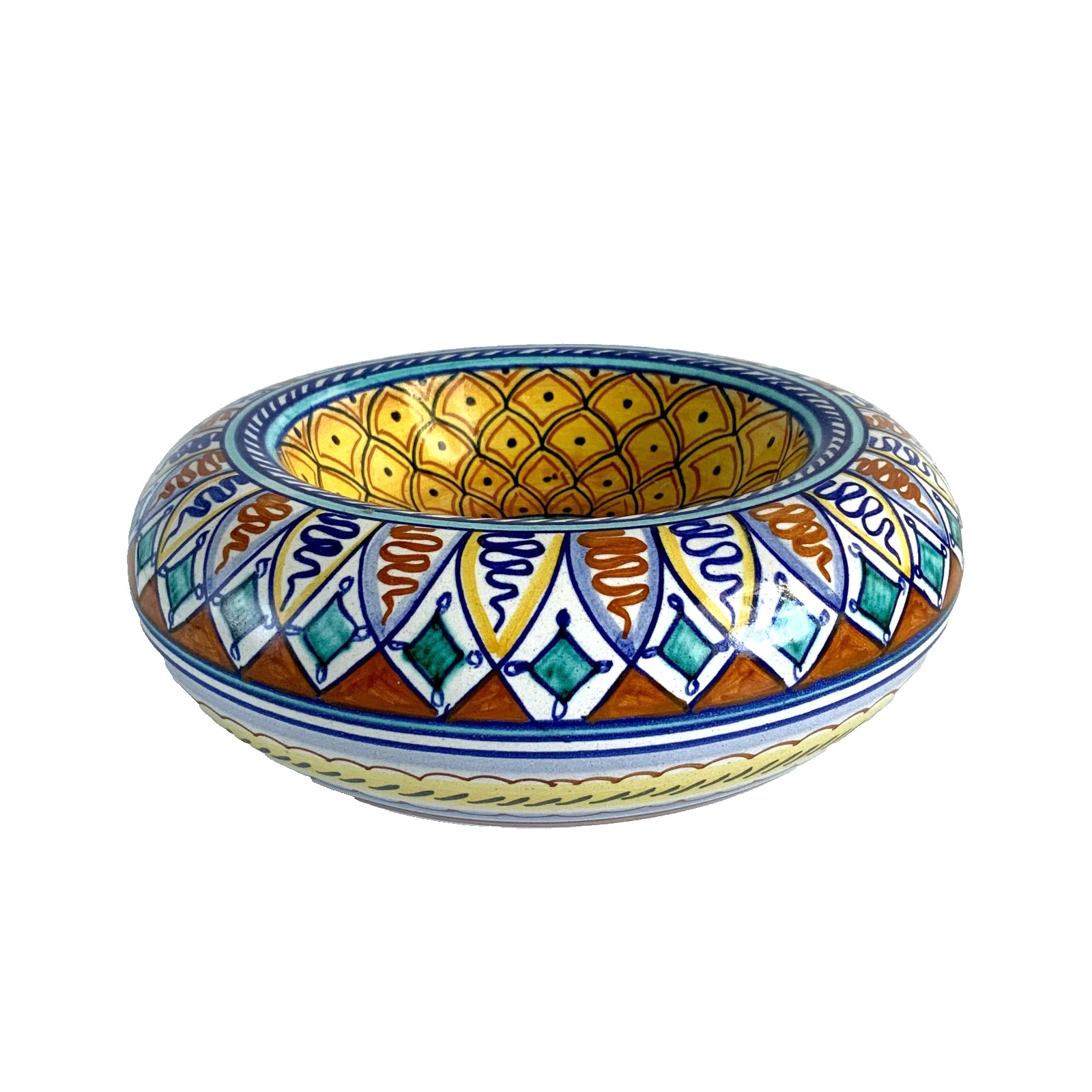 Vintage Franco Mari Deruta Italy Ceramic Bowl Hand Painted Geometric Design