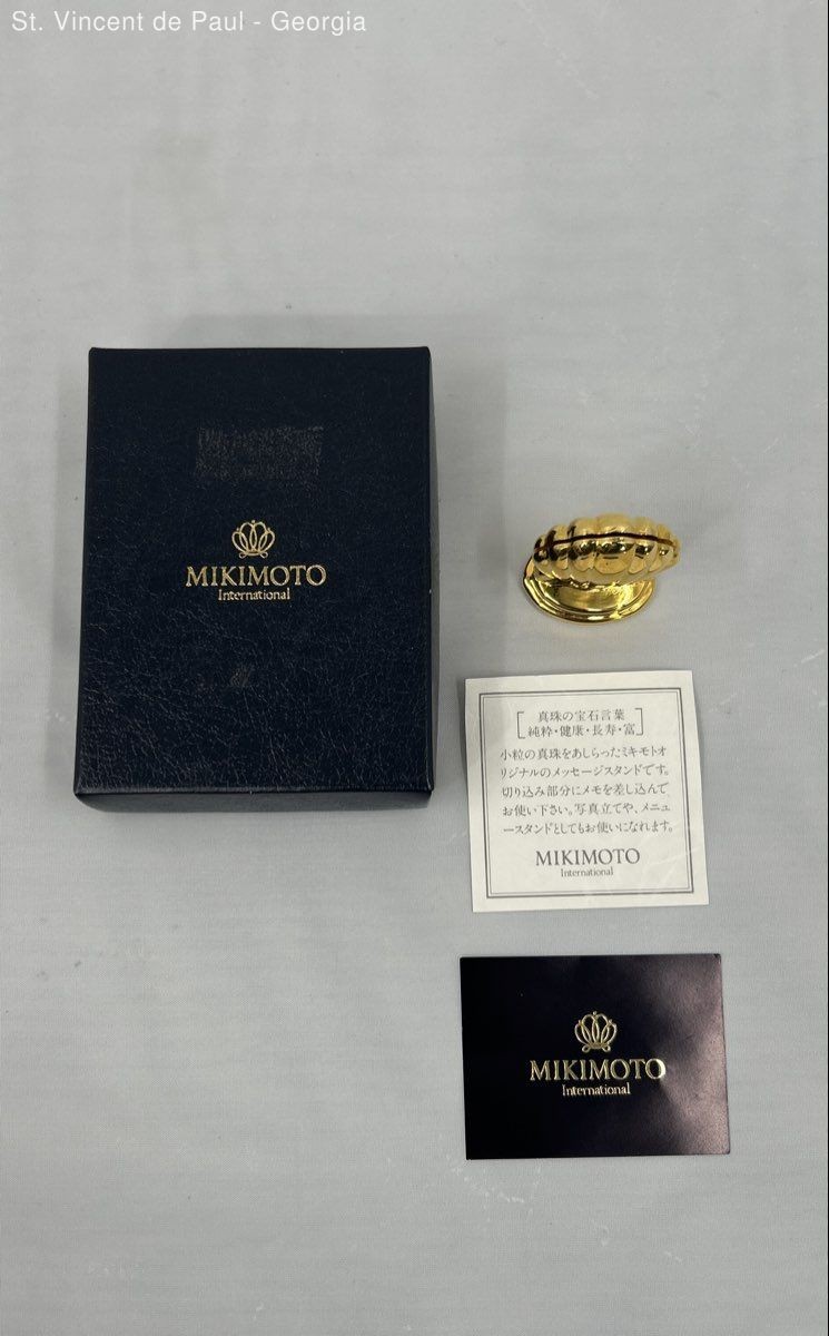 Mikimoto International- Gold Tone Business CardHolder/Paperweight With Pearl VGC