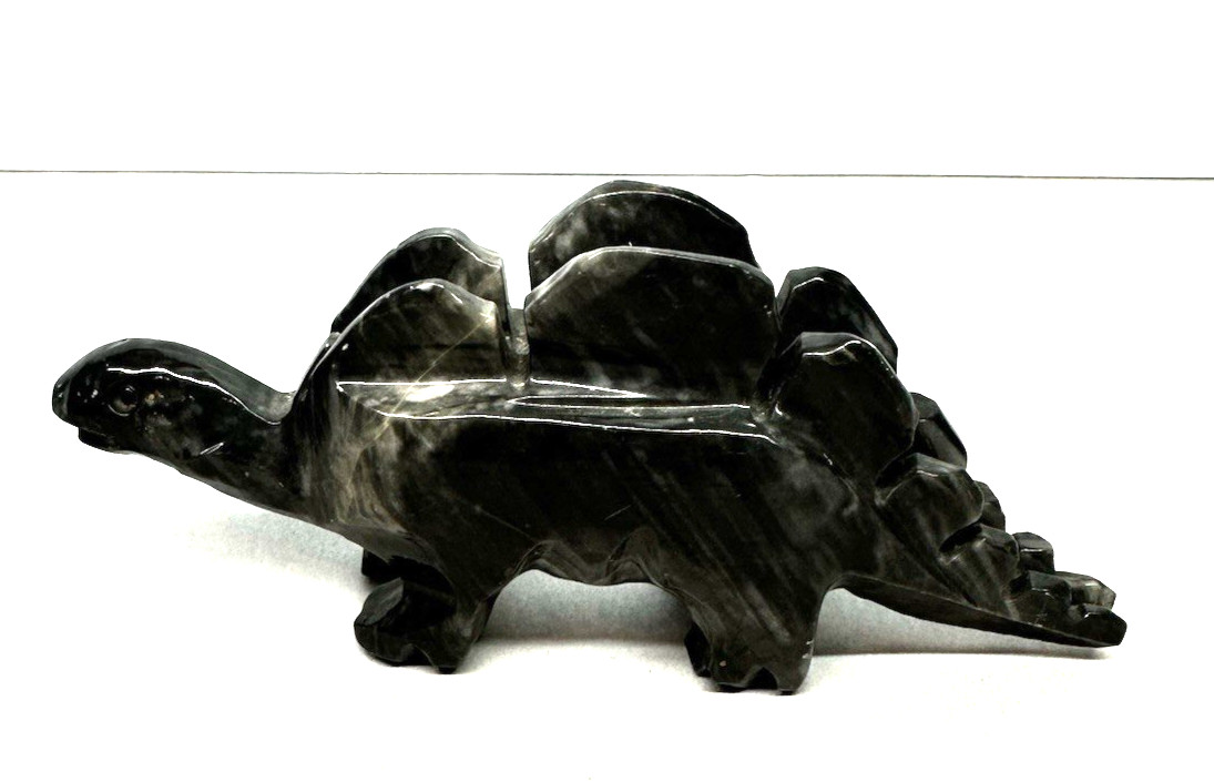 Vtg Onyx Stone Dinosaur Hand Carved Figurine Gray Marbled 6\