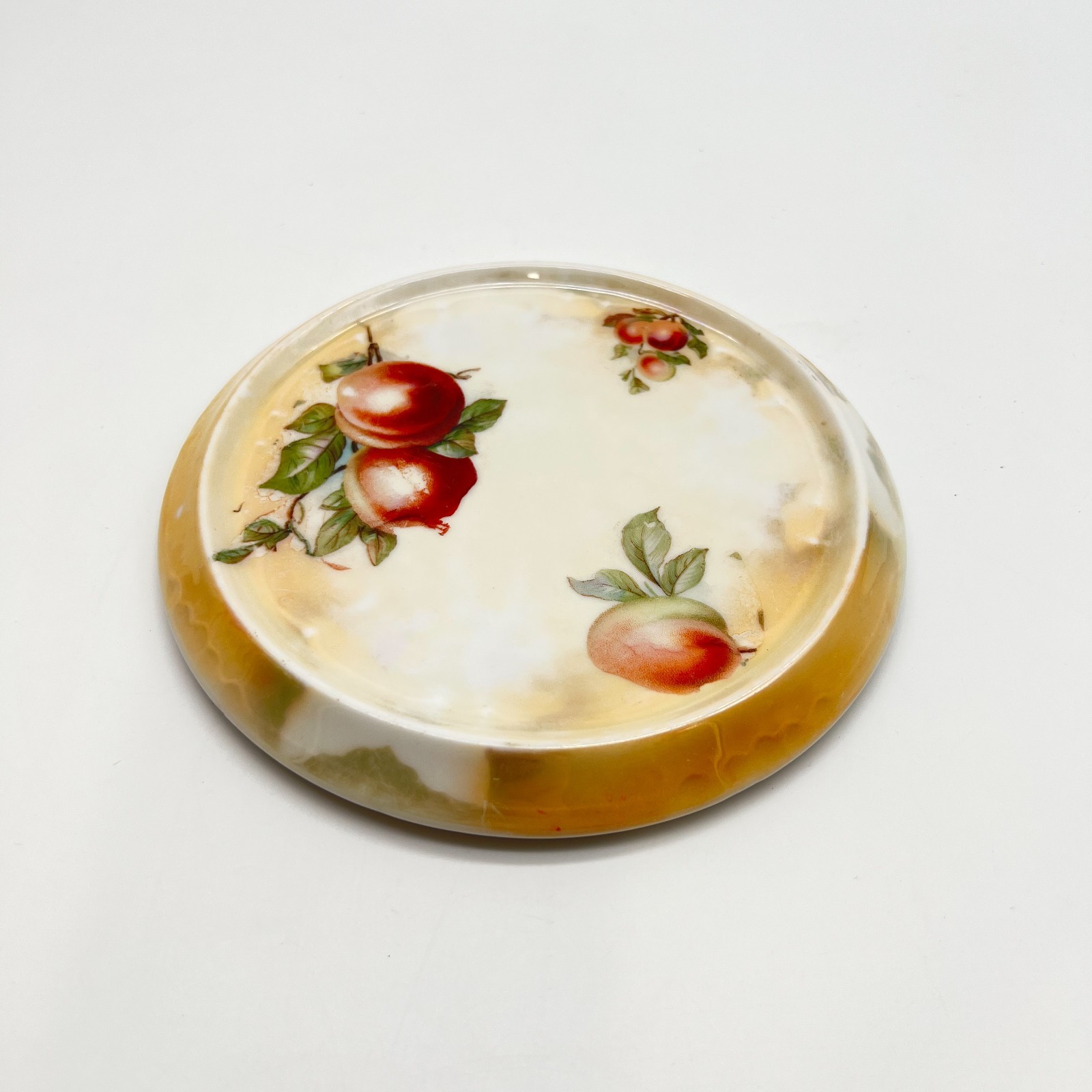 Altenburg Germany Peach Luster Trivet Hand Painted Fruit 6.75” 