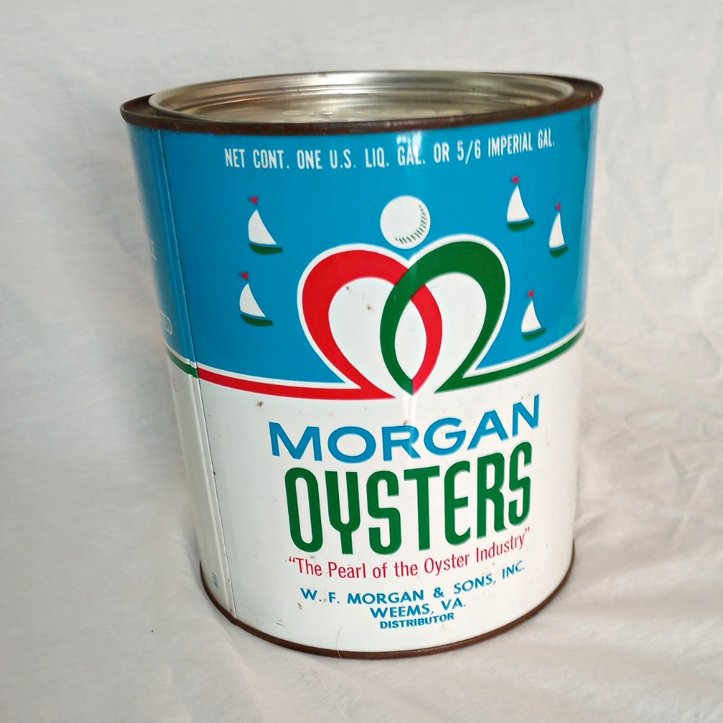 Morgan Oysters Vintage Advertising Tin Can, \