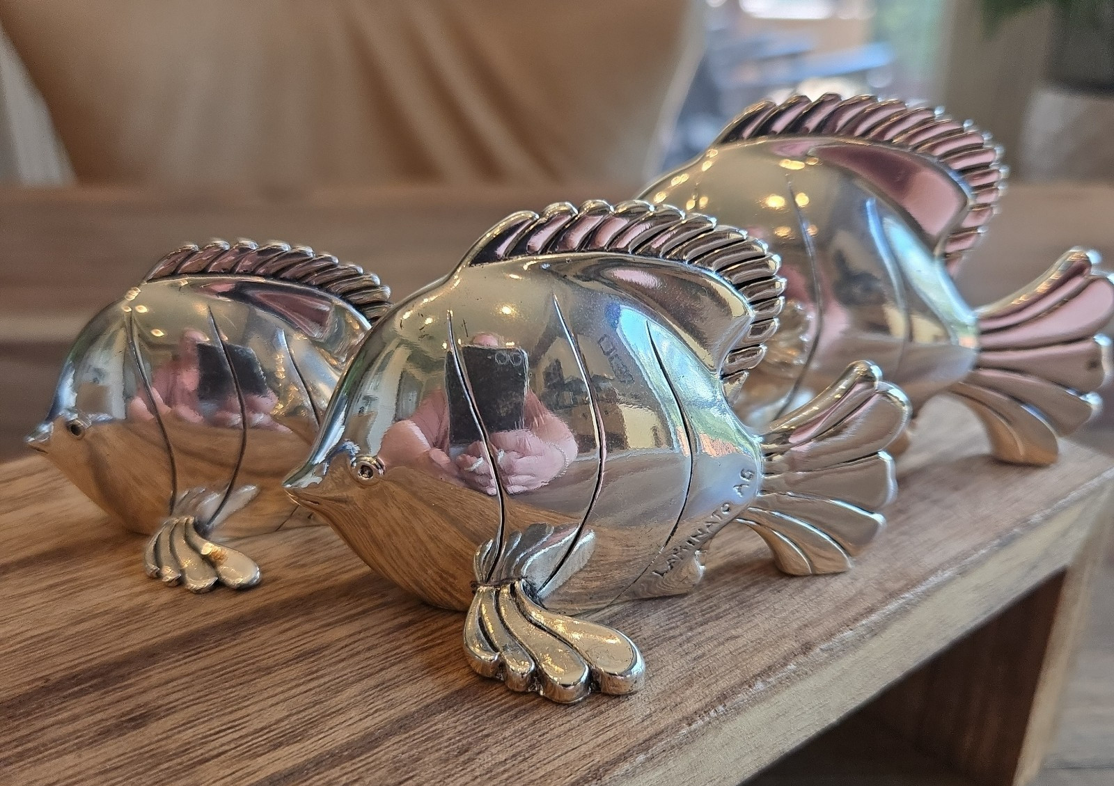 Vintage Set Of 3 Italian Silver Laminato AG Tropical Fish Family Figurines 