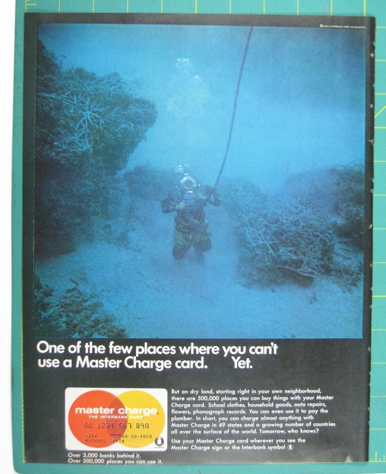 Print Ad Master Charge Scuba Diver Credit Card Underwater Vintage 1960s Ocean