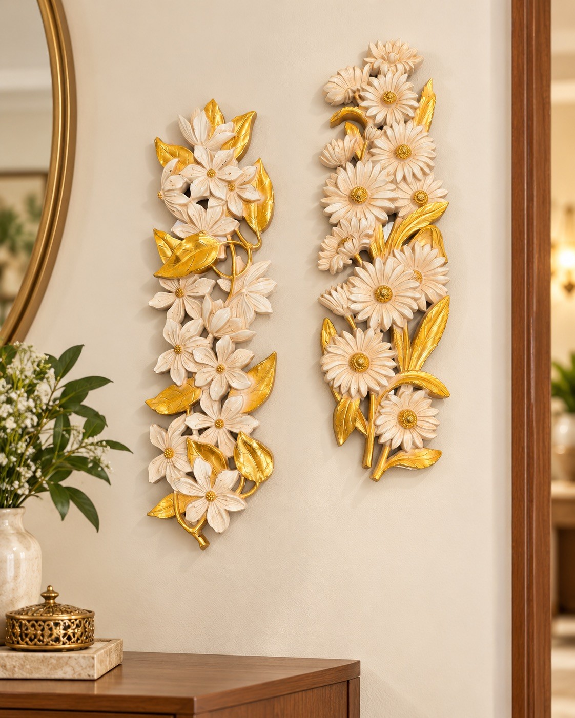 Vtg 1974 HOMCO Floral Wall Plaques Dogwood Daisy A-7322 D-7324 Hollywood Regency