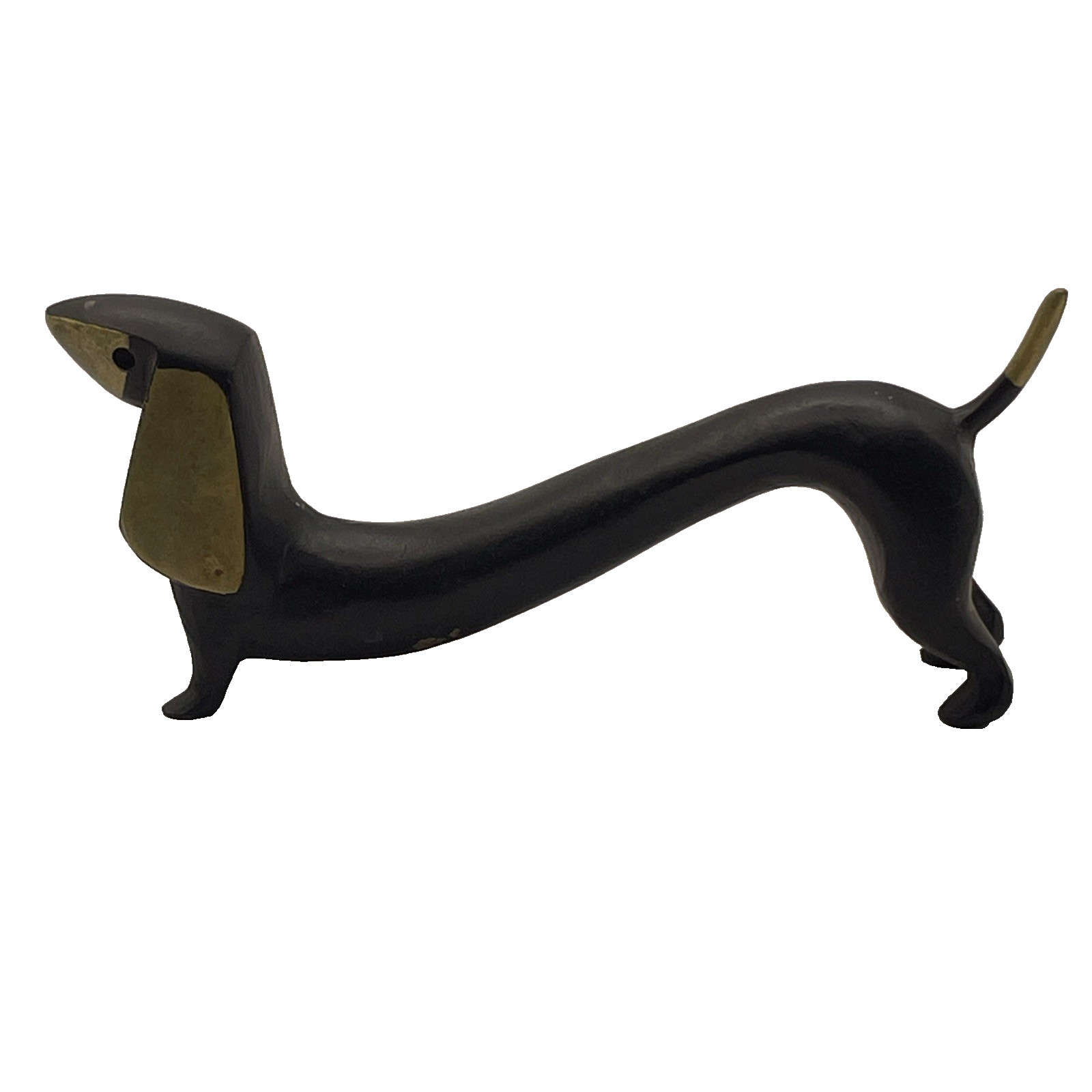 Vintage Cast Brass Dachshund Dog Figurine Black Patina Taxco READ