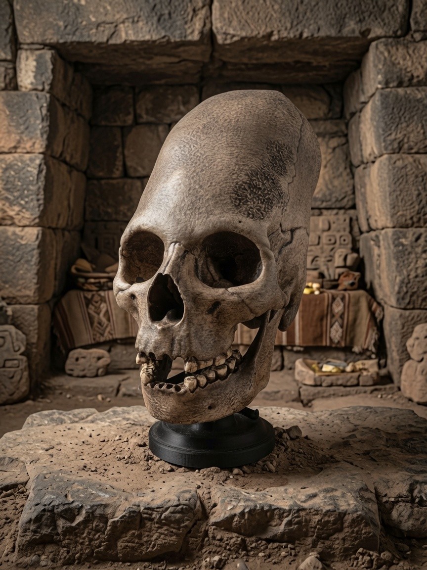 Realistic Elongated Human Skull Realistic - With Stand - Hyper Realistic