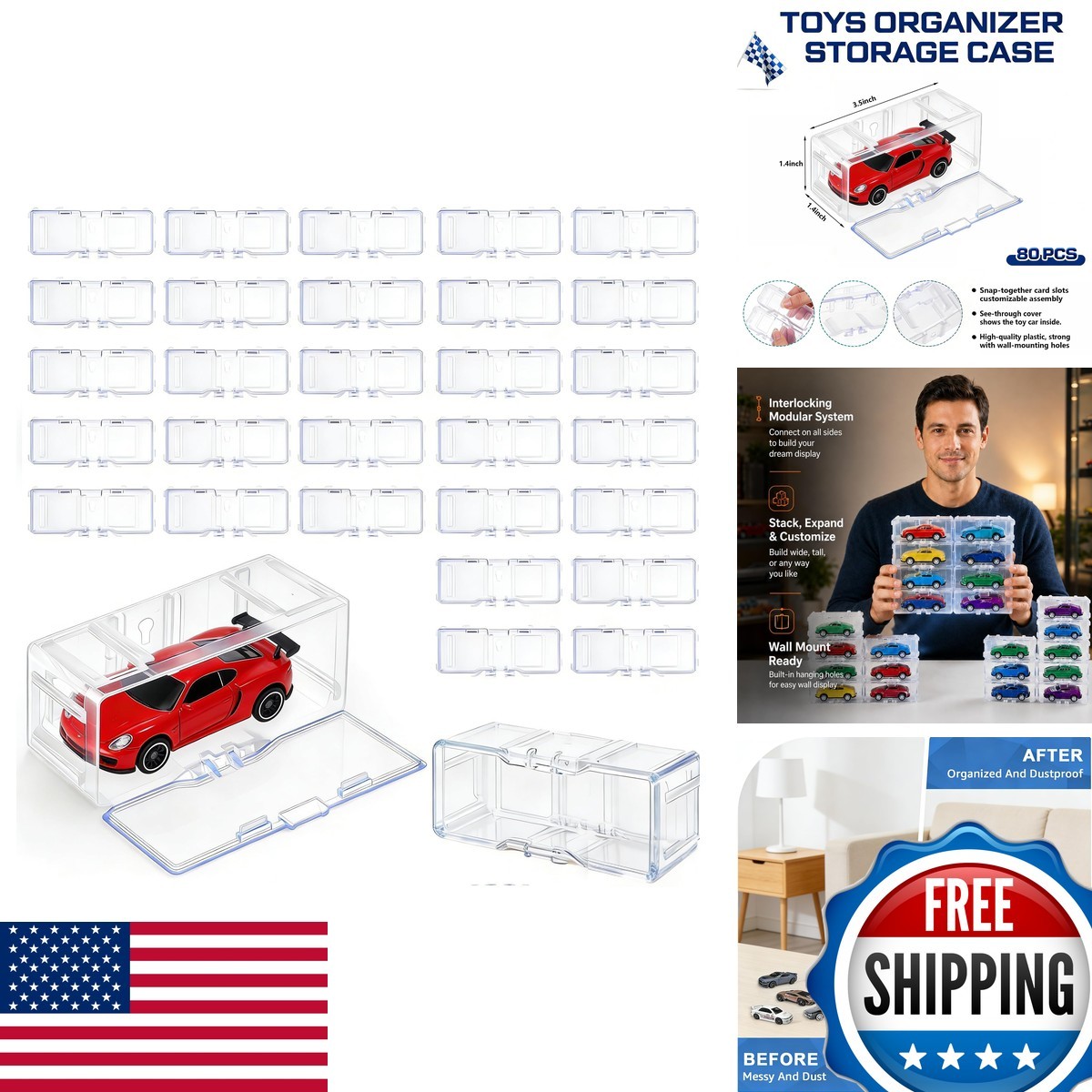 80-Pack Model Car Storage Case for 1/64 Scale Die-Cast Cars - White