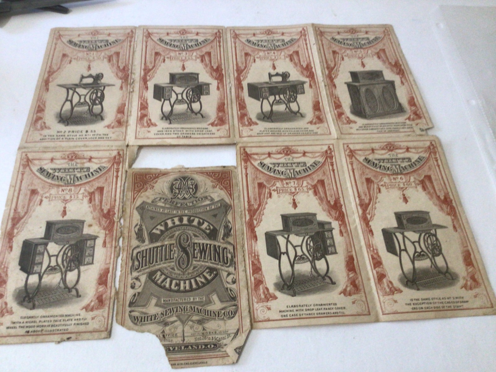 Vintage White Sewing Machine 1880 Advertising Fold-Out 7 Machines Pictured /Info