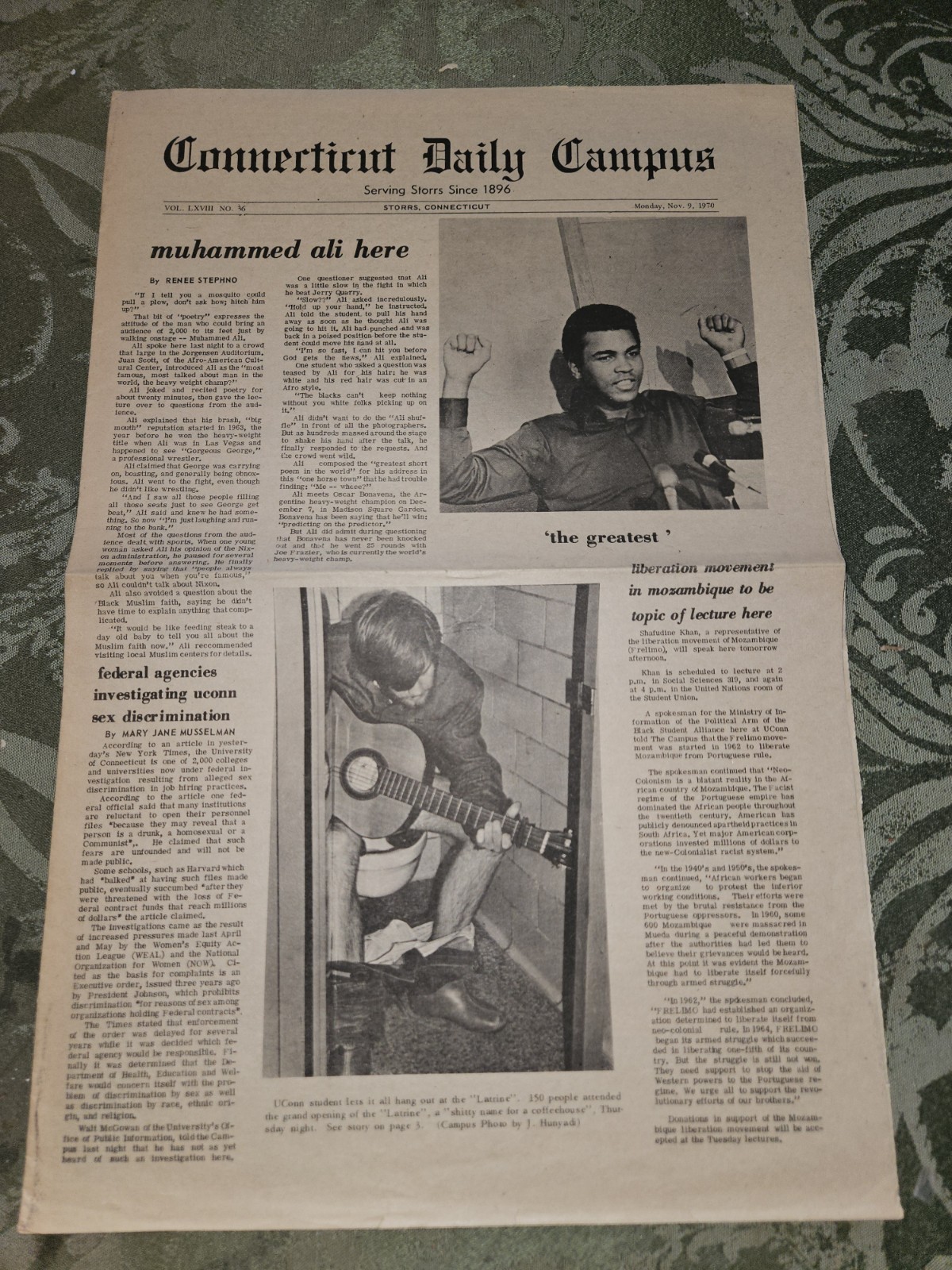  1970 University Of Connecticut Newspaper  Muhammad Ali Speaks On Campus Rare