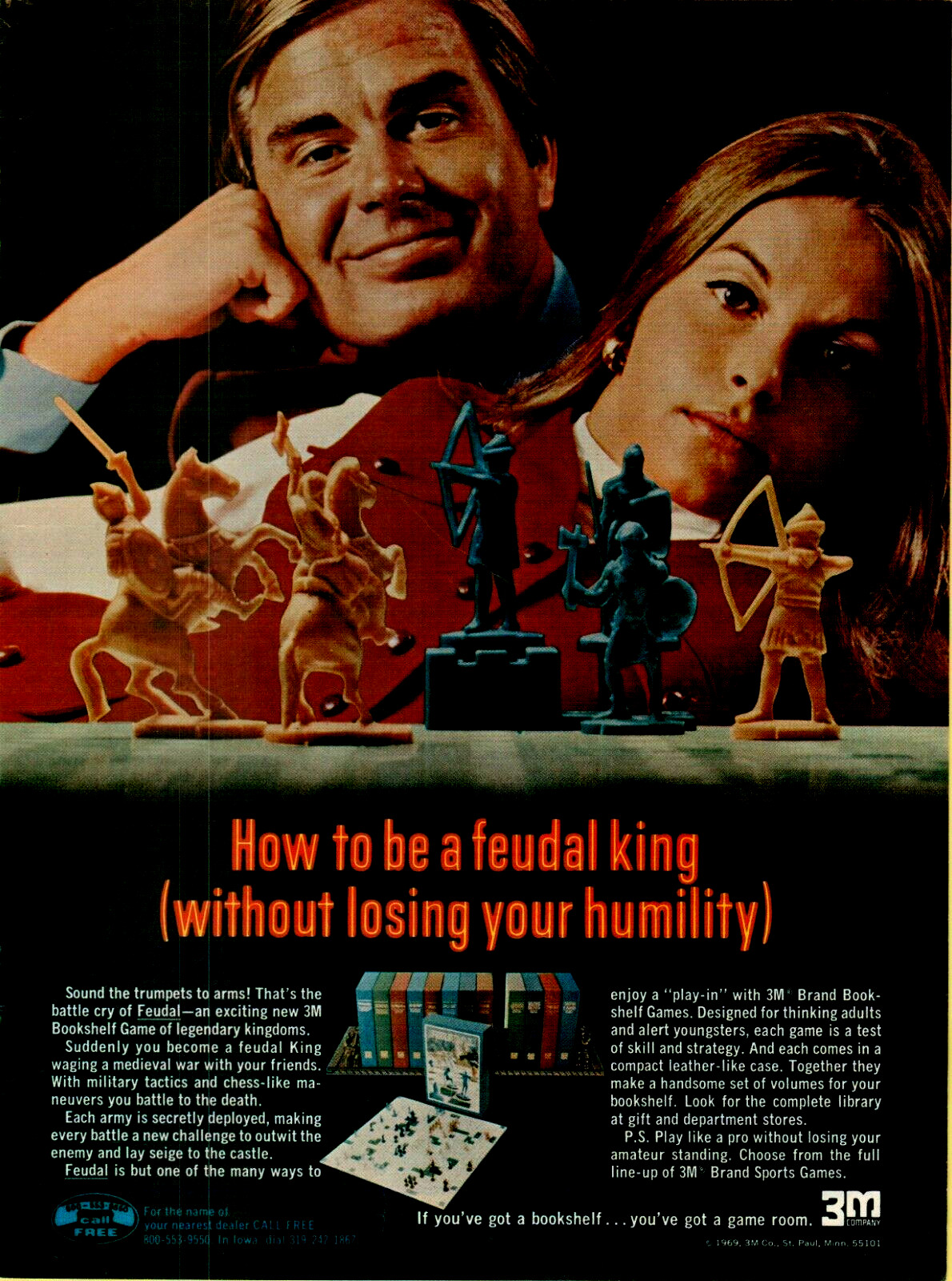 1969 3M Bookshelf Game Feudal Be Medieval King Battle to Death VINTAGE PRINT AD
