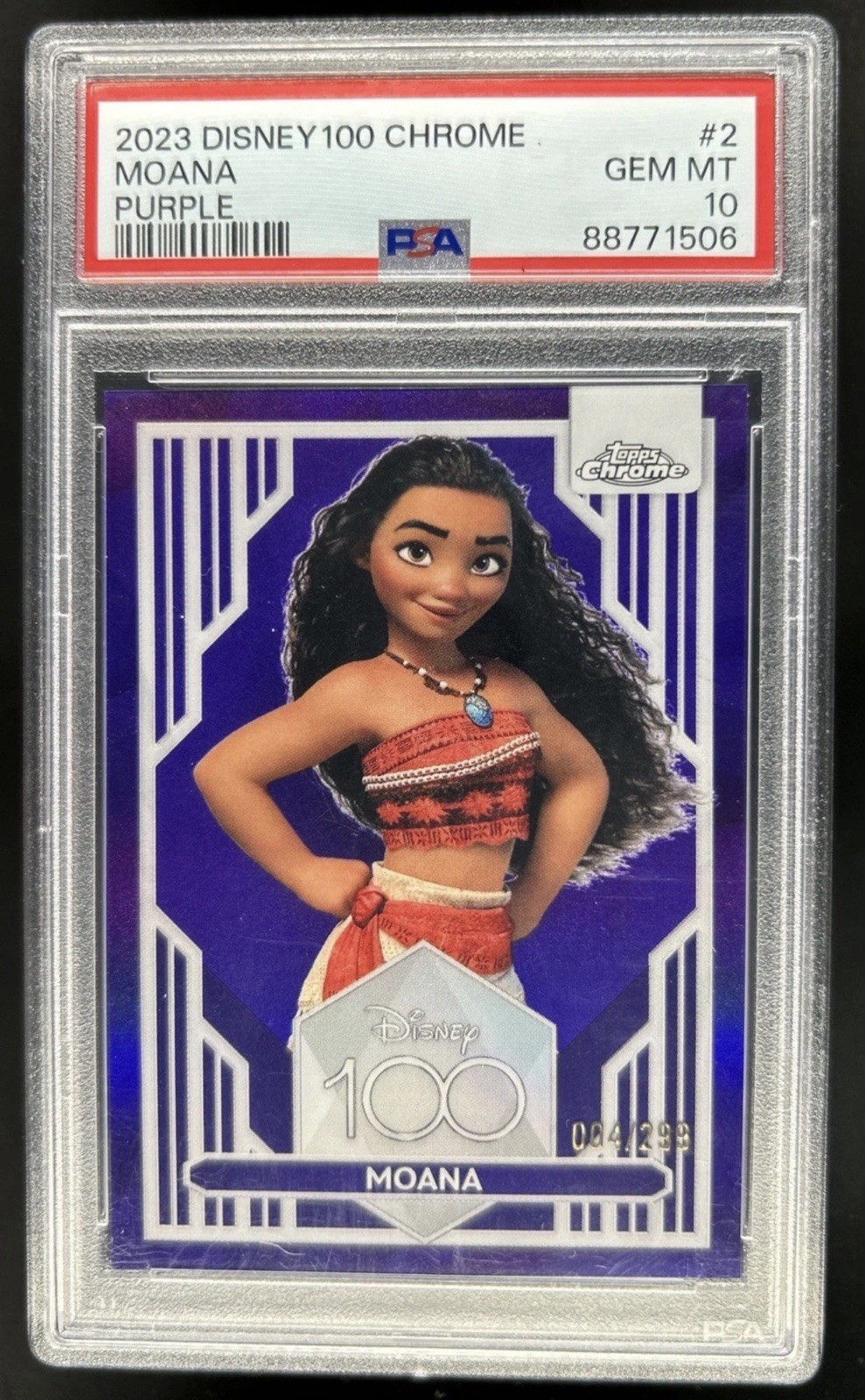2023 TOPPS CHROME DISNEY 100 MOANA PURPLE REFRACTOR /299 PSA 10 GEM MINT LOW POP