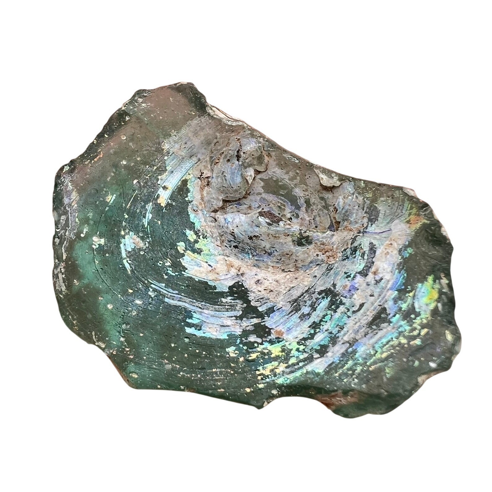 Authentic Ancient Roman Glass Shard Iridescent Green Artifact Shimmering Patina