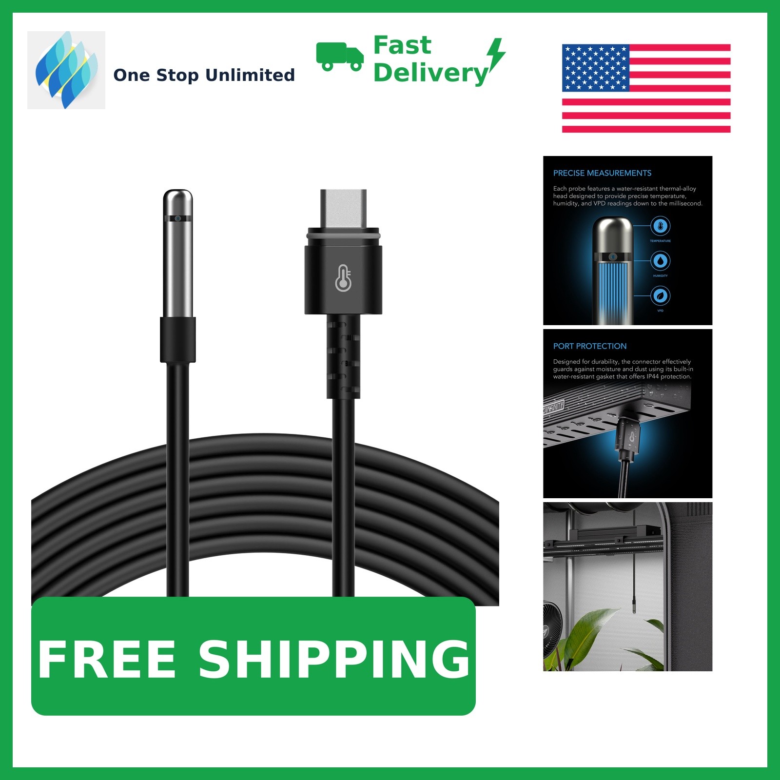 AC Infinity Controller Sensor Probe 20ft Stainless Steel