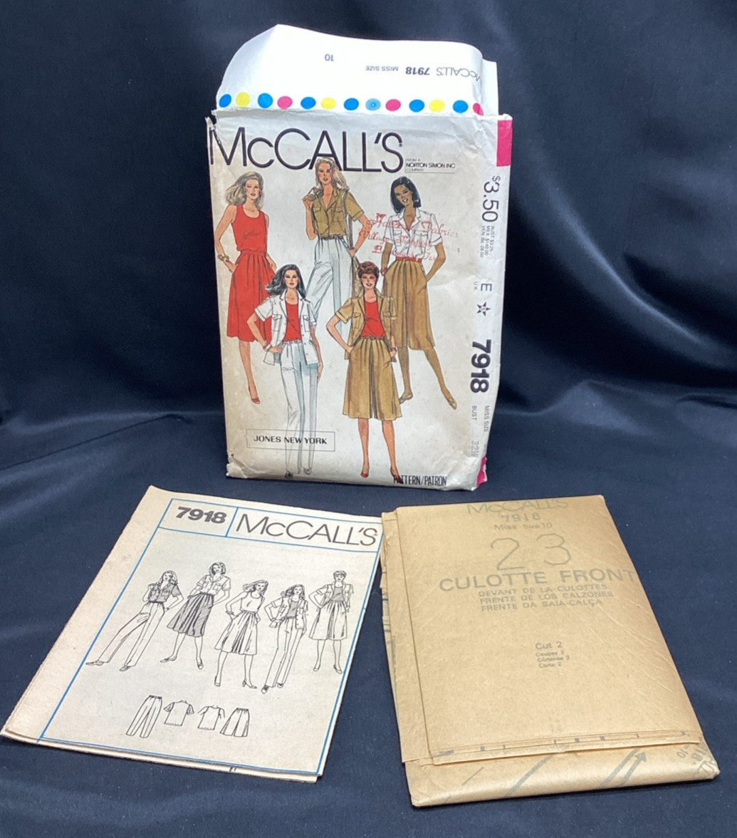 Vtg Sewing Pattern, McCall's 7918 Shirt Top Pants, 10 Uncut - ships free