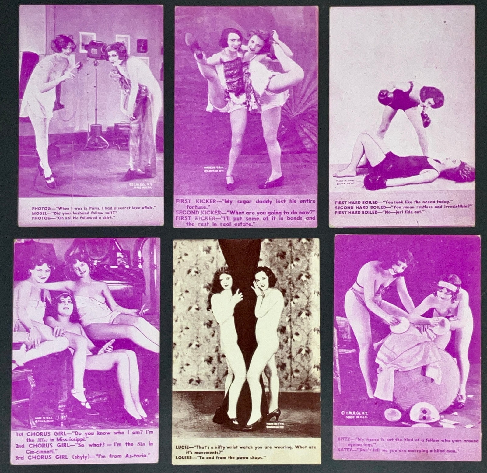 6 Vintage Mutoscope Arcade Cards Risque Flapper Joke Pin-Up Girls I.M.R. Co Lot