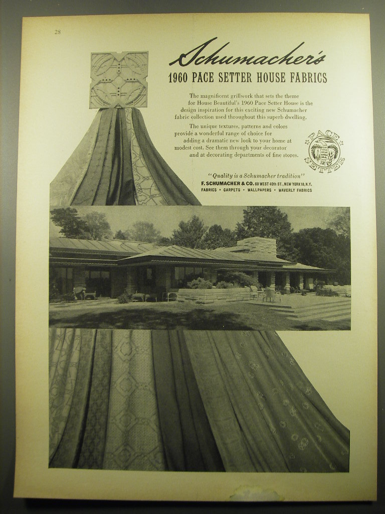 1960 Schumacher's Pace Setter House Fabrics Advertisement