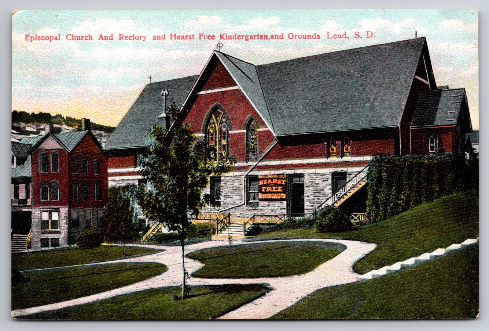 Episcopal Church Hearst Free Kindergarten Lead South Dakota SD c1908 Postcard