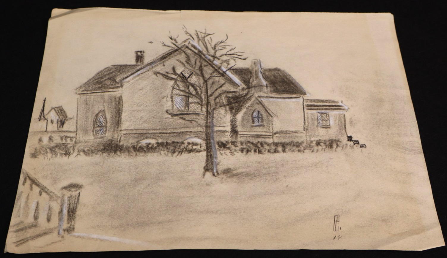 WWI Color Pencil Art Illustration Drawing 'Village Church West Front' Peterson 1